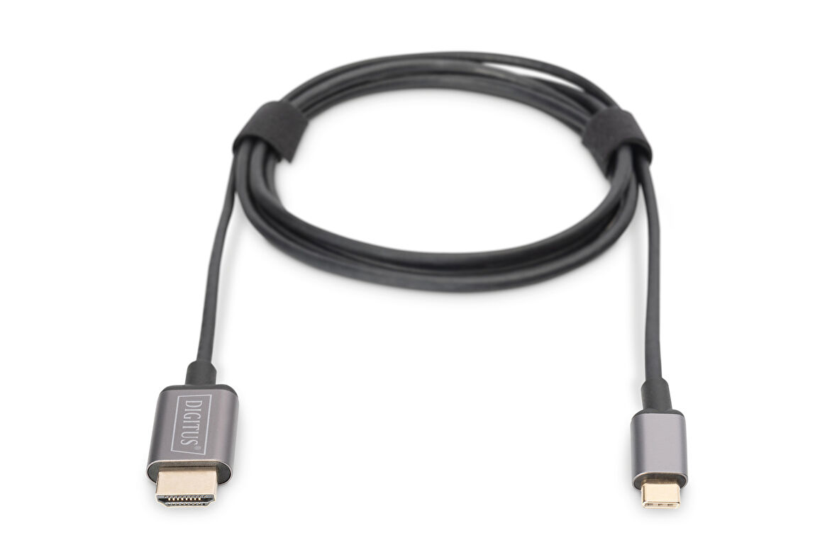 Digitus USB-C &lt;-&gt; HDMI Görüntü Adaptör Kablosu, UHD 4K/30Hz, 1.8 metre, siyah renk, metal gövde&lt;br&gt;
Digitus USB-C &lt;-&gt; HDMI Video Adapter Cable, UHD 4K/30Hz, 1.8 m, black, metal housi