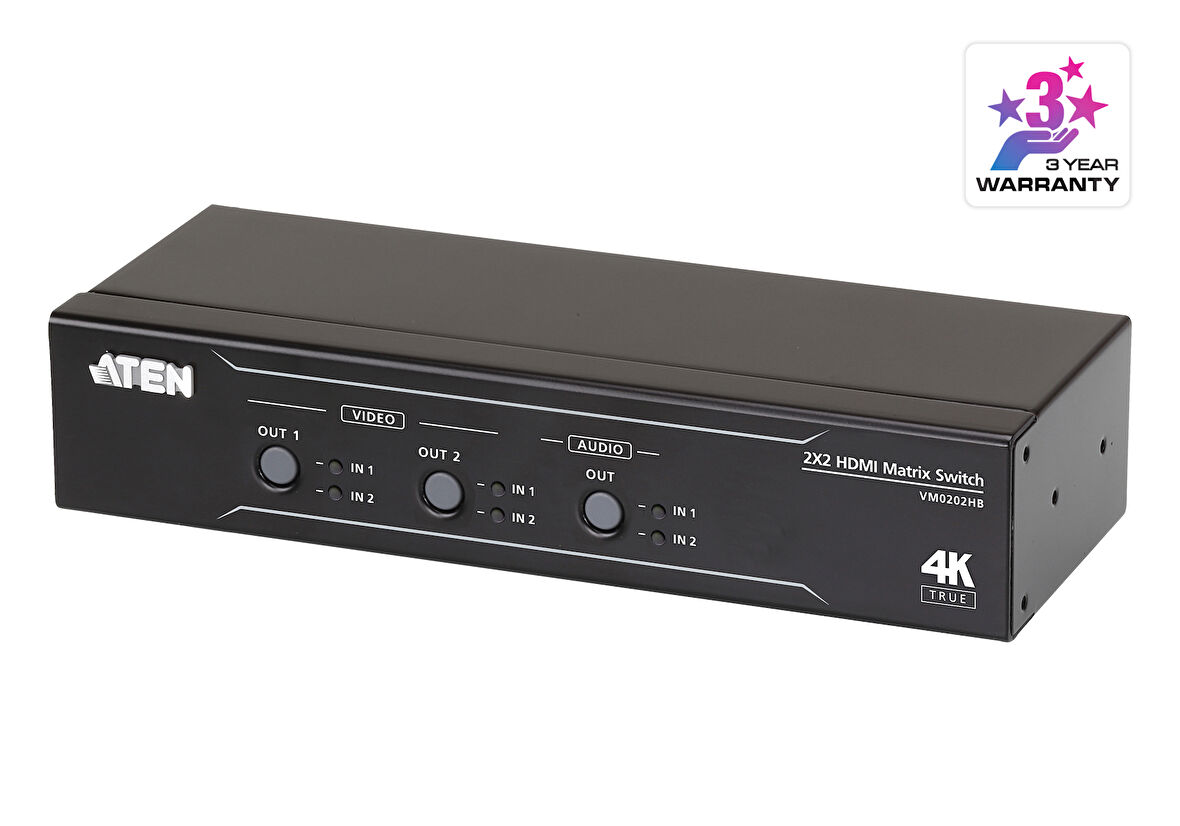 2 x 2 True 4K HDMI Matrix Switch with Audio De-Embedder