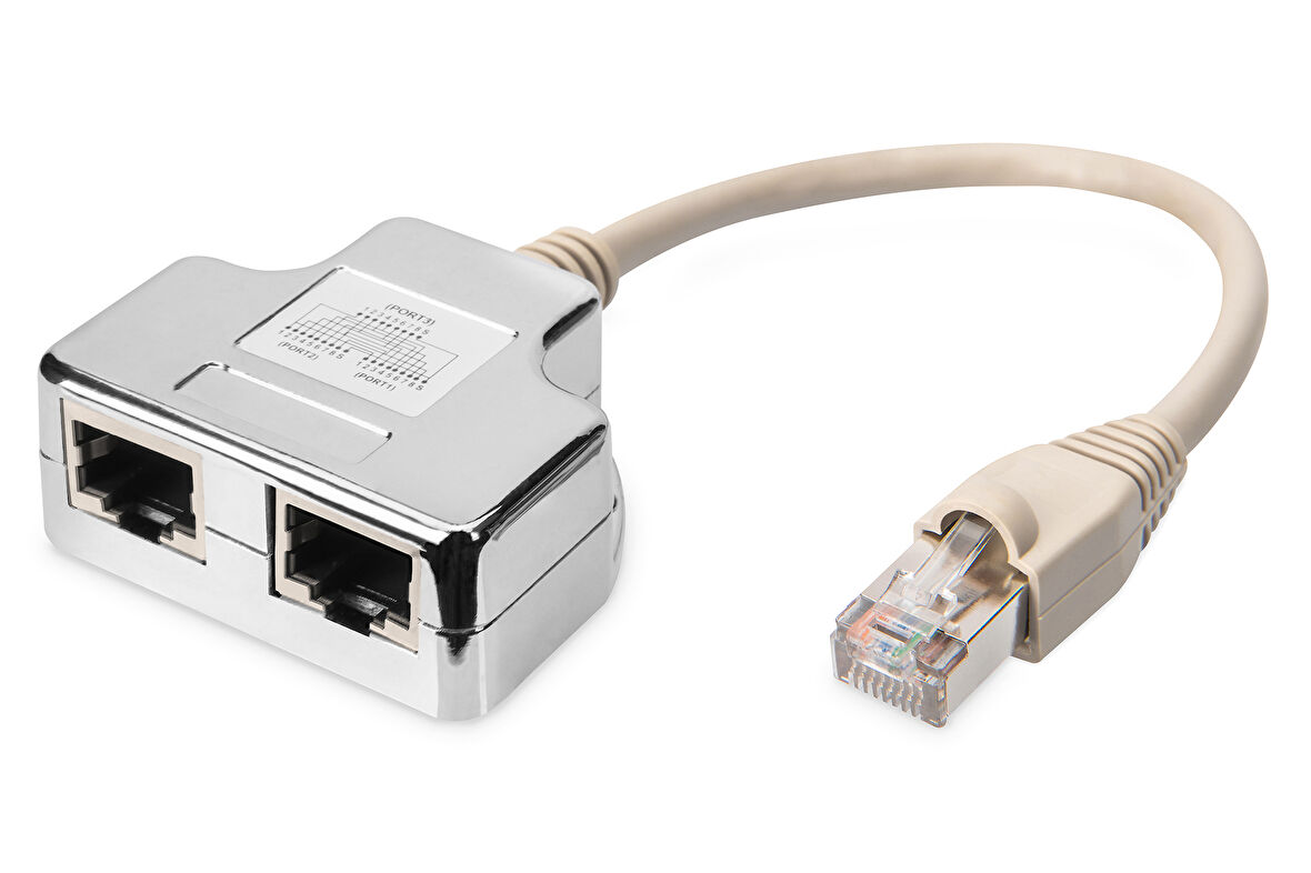 Digitus CAT. 5E Patch Kablo Adaptörü, Zırhlı, 2 x RJ45 Dişi  1 x RJ45 Erkek, Kablo mesafesi 0.19 metre