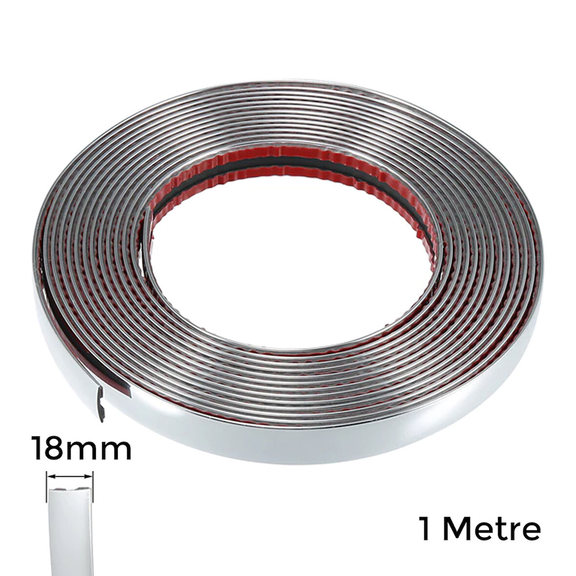 Yapışkanlı Nikelaj Şerit Bant Çıta 18mm 1 Metre Krom