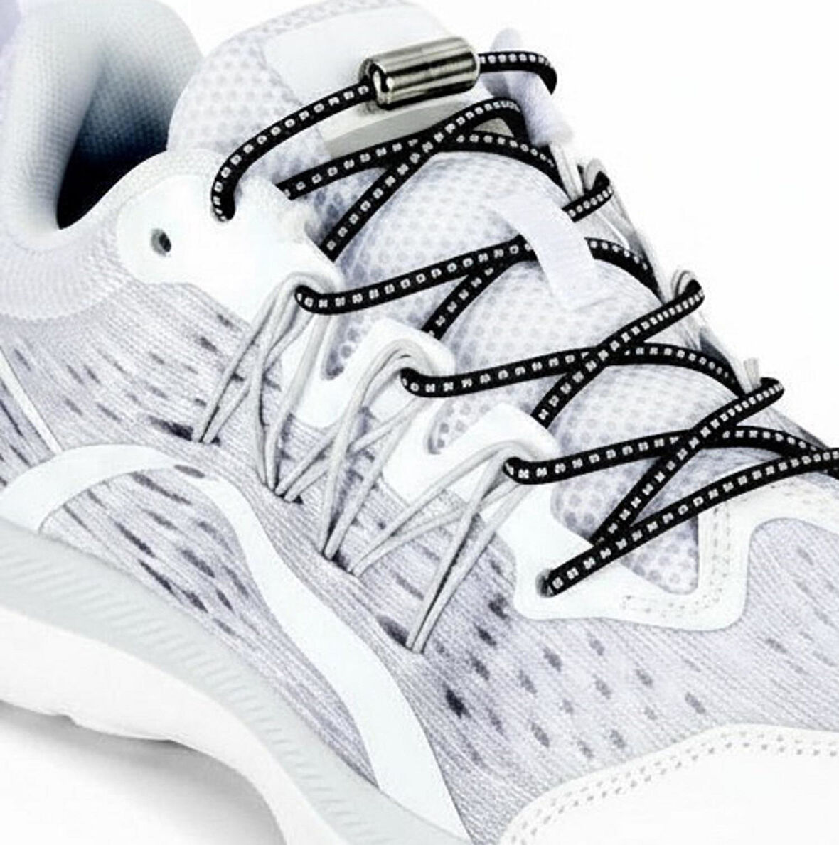 SRTfootcare Akıllı Vidalı Kilitli Elastik Outdoor Ayakkabı Bağcığı Yuvarlak 100cm (Siyah Nikel Vida) 1 Çift