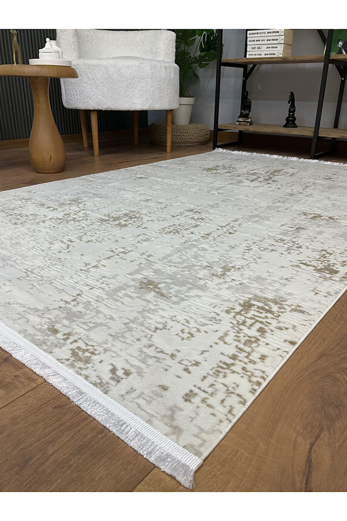 Bella SB-02 Beyaz Salon Halı Hav Vermez Mutfak Halı Etnik Desen Koridor Halı Kesme Yolluk