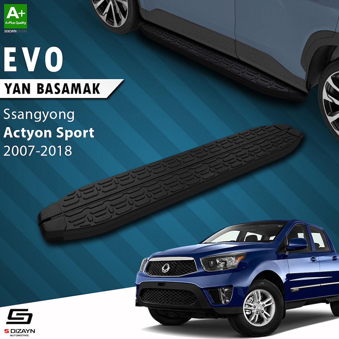 S-Dizayn Ssangyong Actyon Sports Evo Siyah Yan Basamak 203 Cm 2007-2018 A+ Kalite