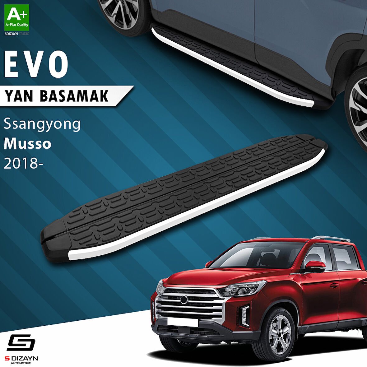 S-Dizayn Ssangyong Musso Evo Aluminyum Yan Basamak 203 Cm 2018 Üzeri A+ Kalite