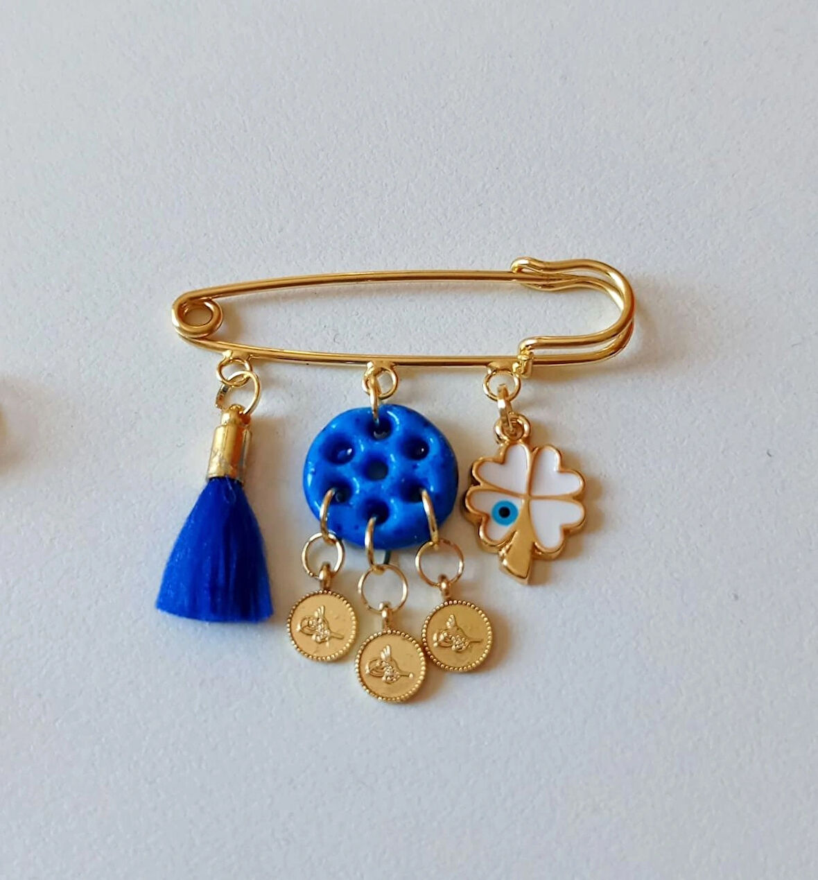 Şans Kalp Yonca Doğal Taş Süryani Nazar Taşı Yaka İğnesi Broş