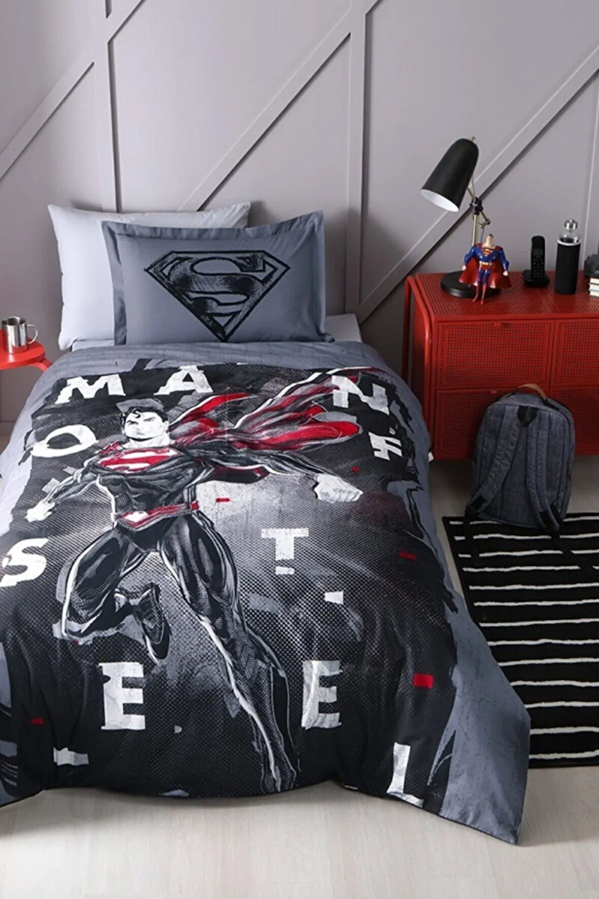 Superman Steel Tek Kişilik Disney Lisanslı Nevresim Takımı Gri