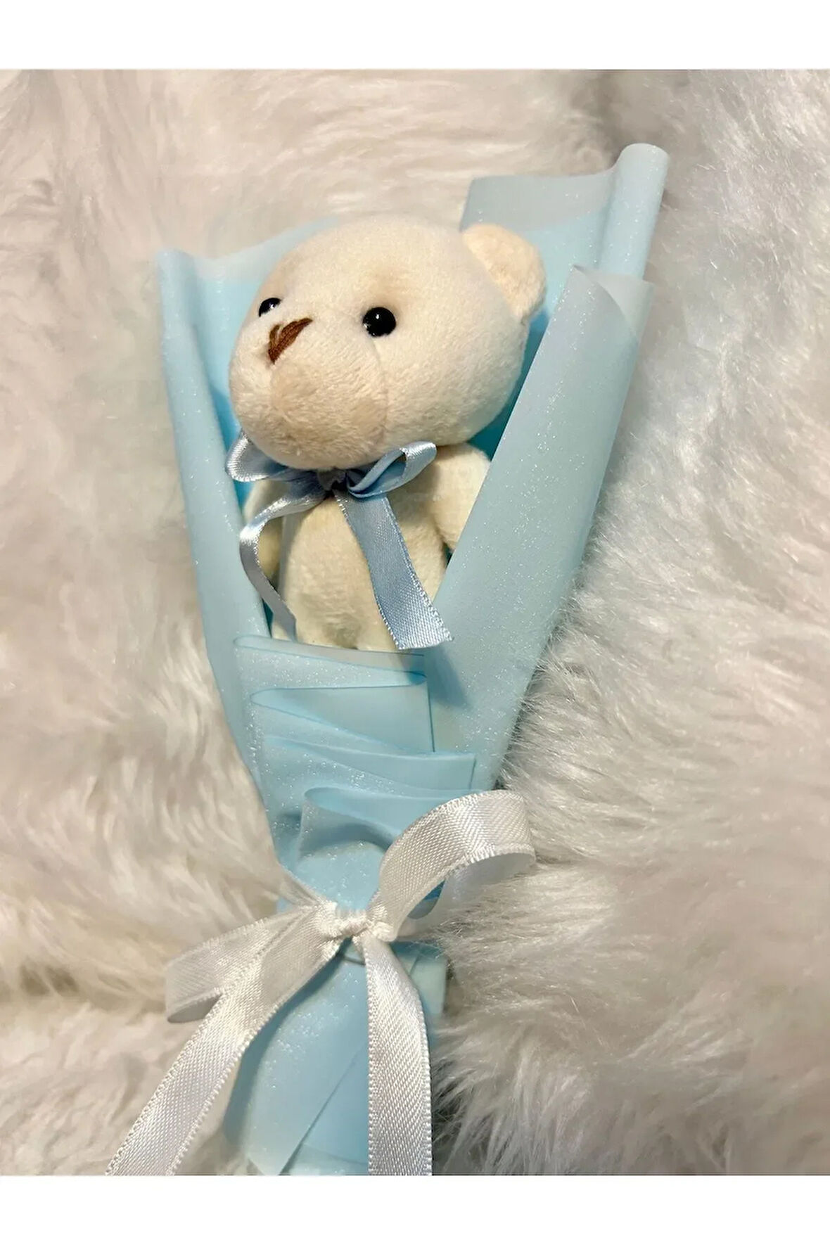 Teddy Bear Mavi Mini Ayıcık Buketi Yıldönümü Doğum Gününe Sevgililer Gününe Özel Hediye
