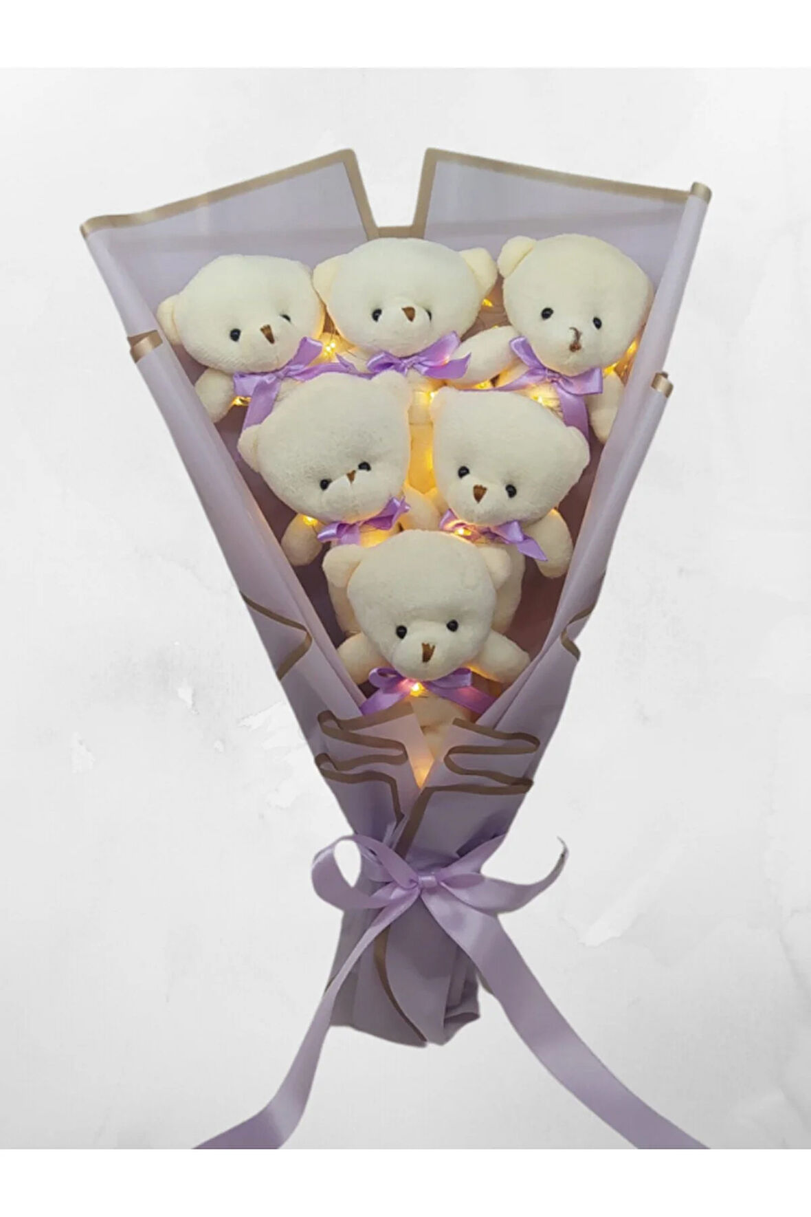 Işıklı Mor Ayıcık Buketi - Sevgiliye Hediye