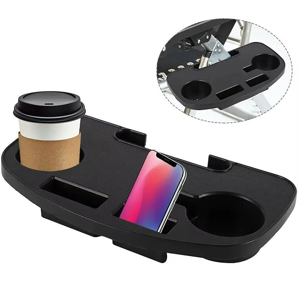 Microcase Taşınabilir Kamp Sandalyeleri için Çok Amaçlı Sehpa Bardaklık Telefon Tutucu - SİYAH AL5279