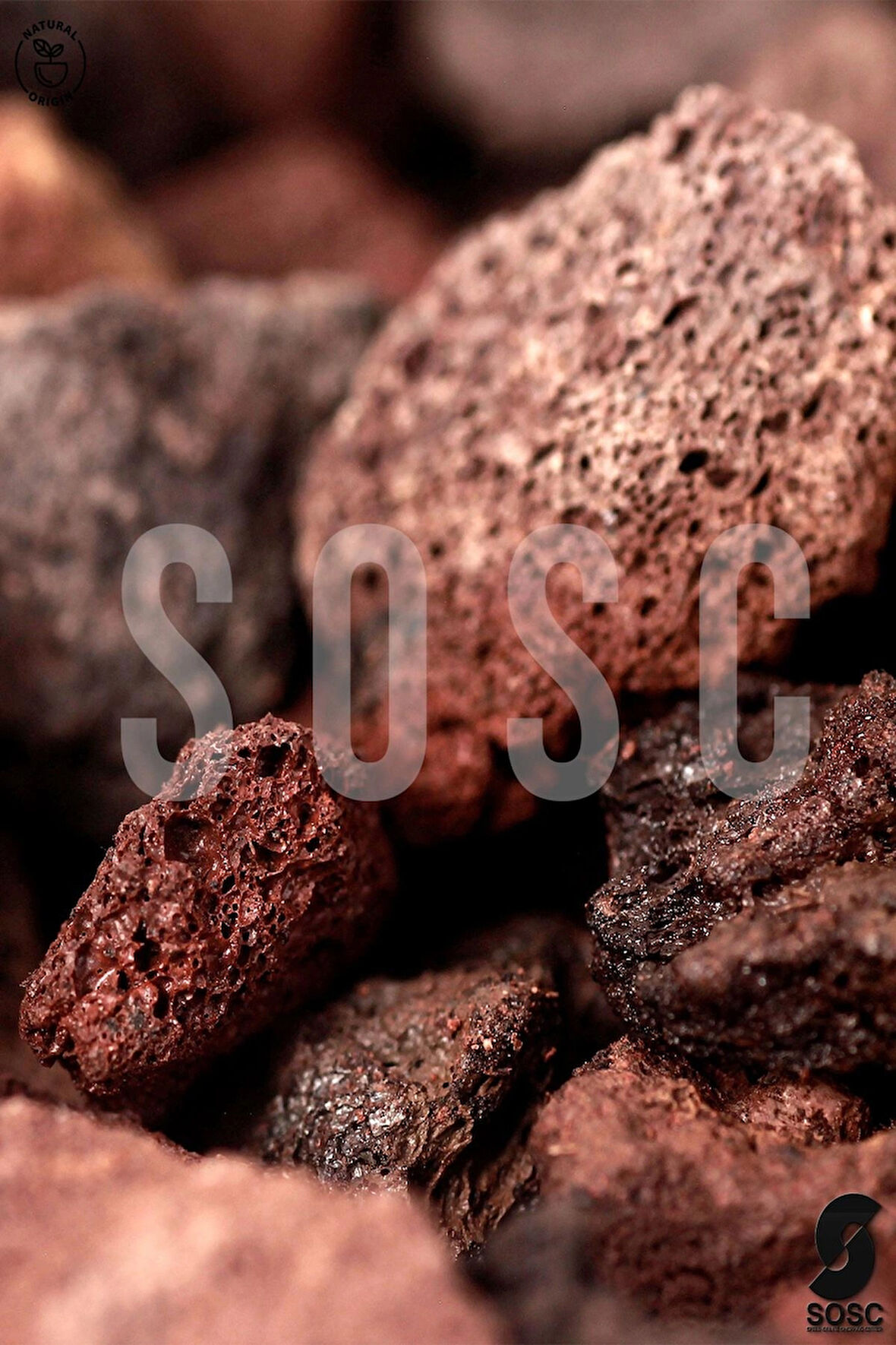 SOSC Natural Kırmızı Pomza Taşı 2-3 cm Volkanik Cürüf Ponza Lav Kırığı 5 Lt