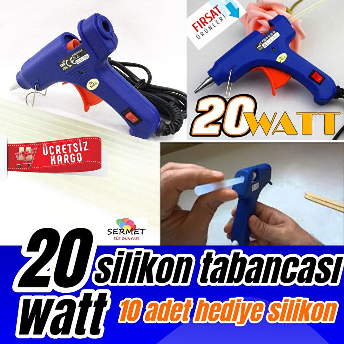 Sıcak Silikon Tabancası 20 Watt-10 Adet Silikon Çubuk N11.4615