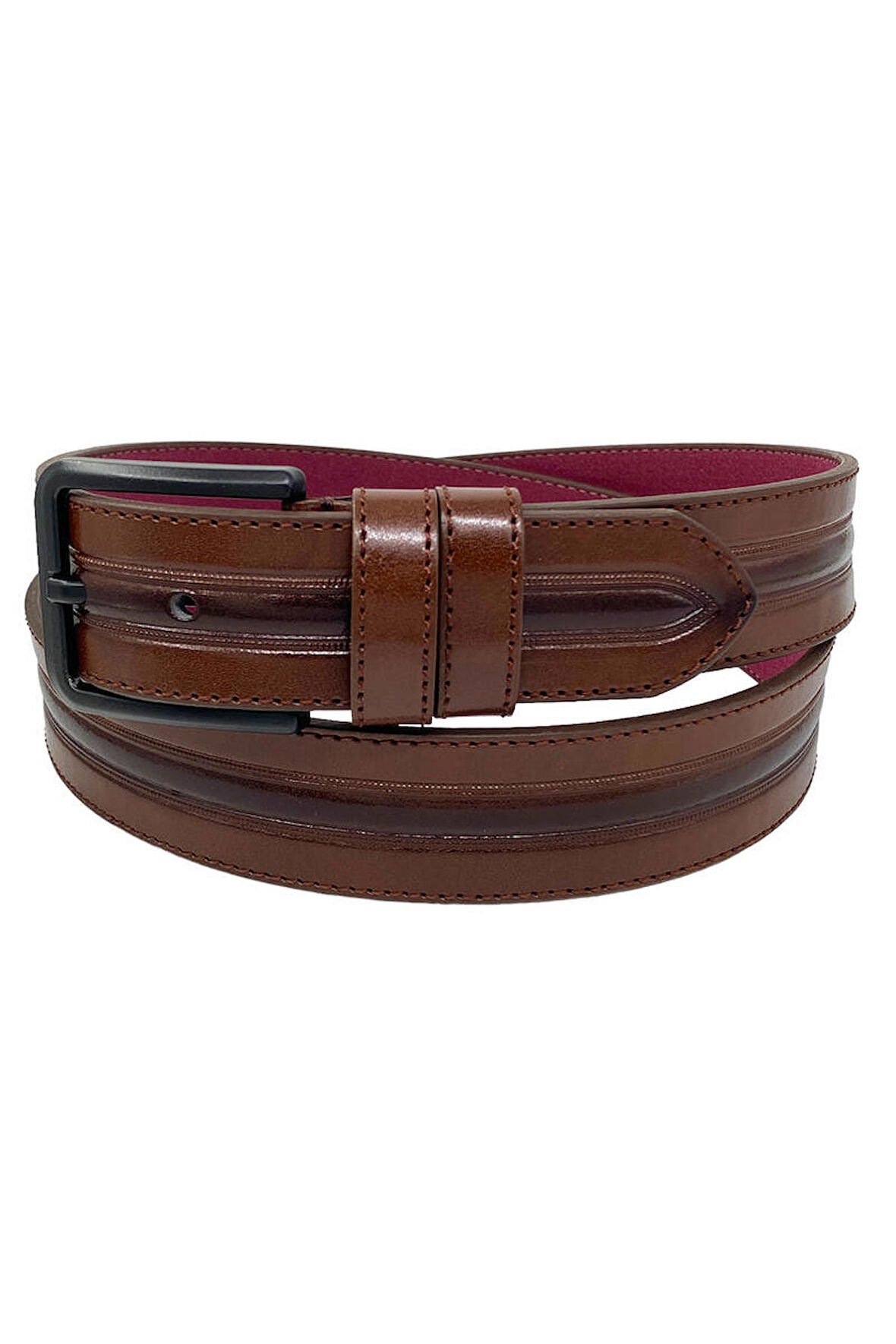 4 cm.lik Spor Suni Deri Ortası Desenli Model  Erkek Kemer Kahverengi