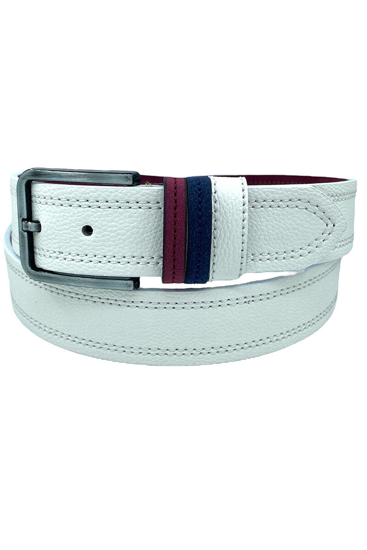 4 cm.lik Spor Suni Deri Çift Dikişli Model Erkek Kemer Beyaz 