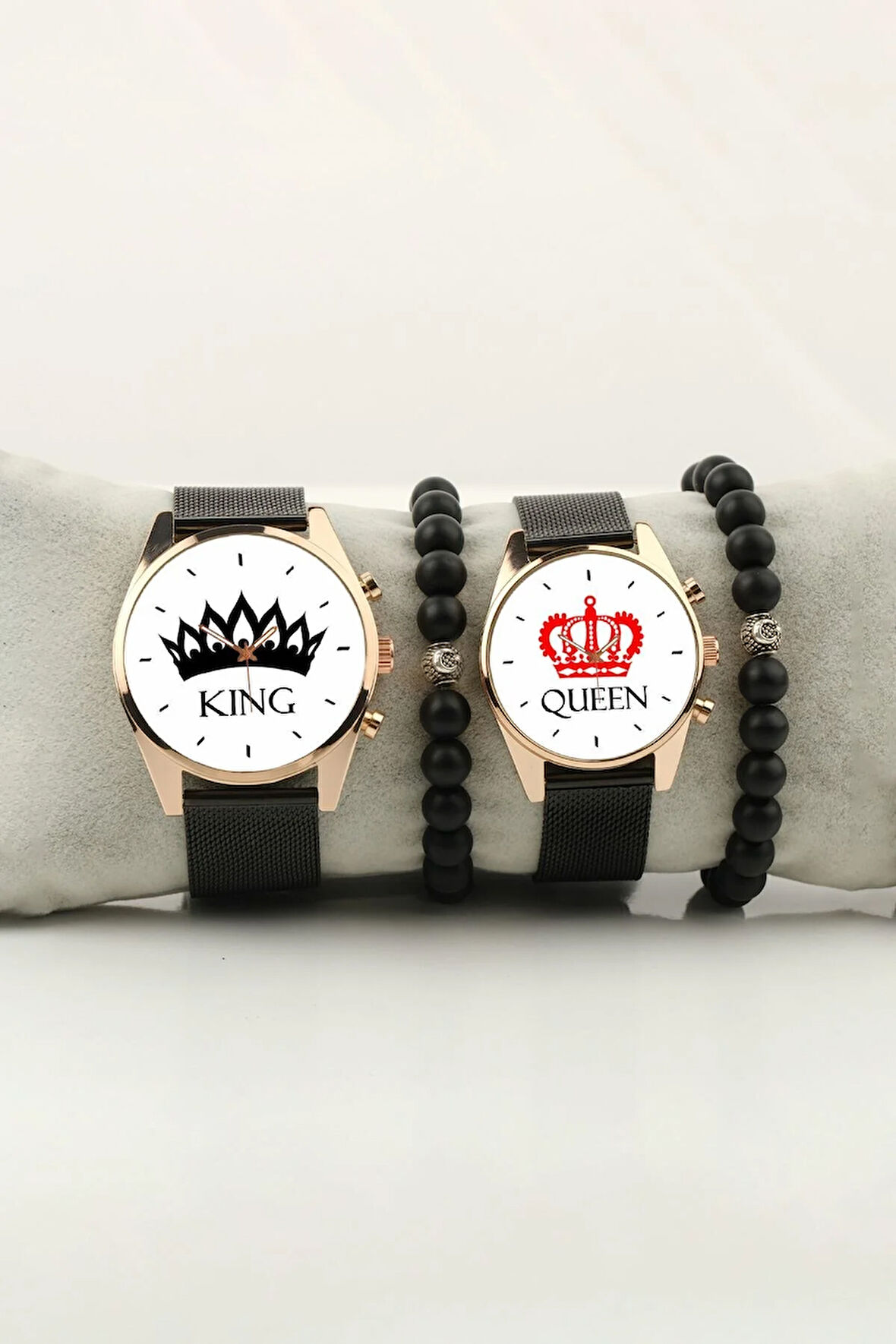 King and Queen Taç Simge Çift Kol Saati Set Bileklik Hediye Özel Sevgili Saatleri