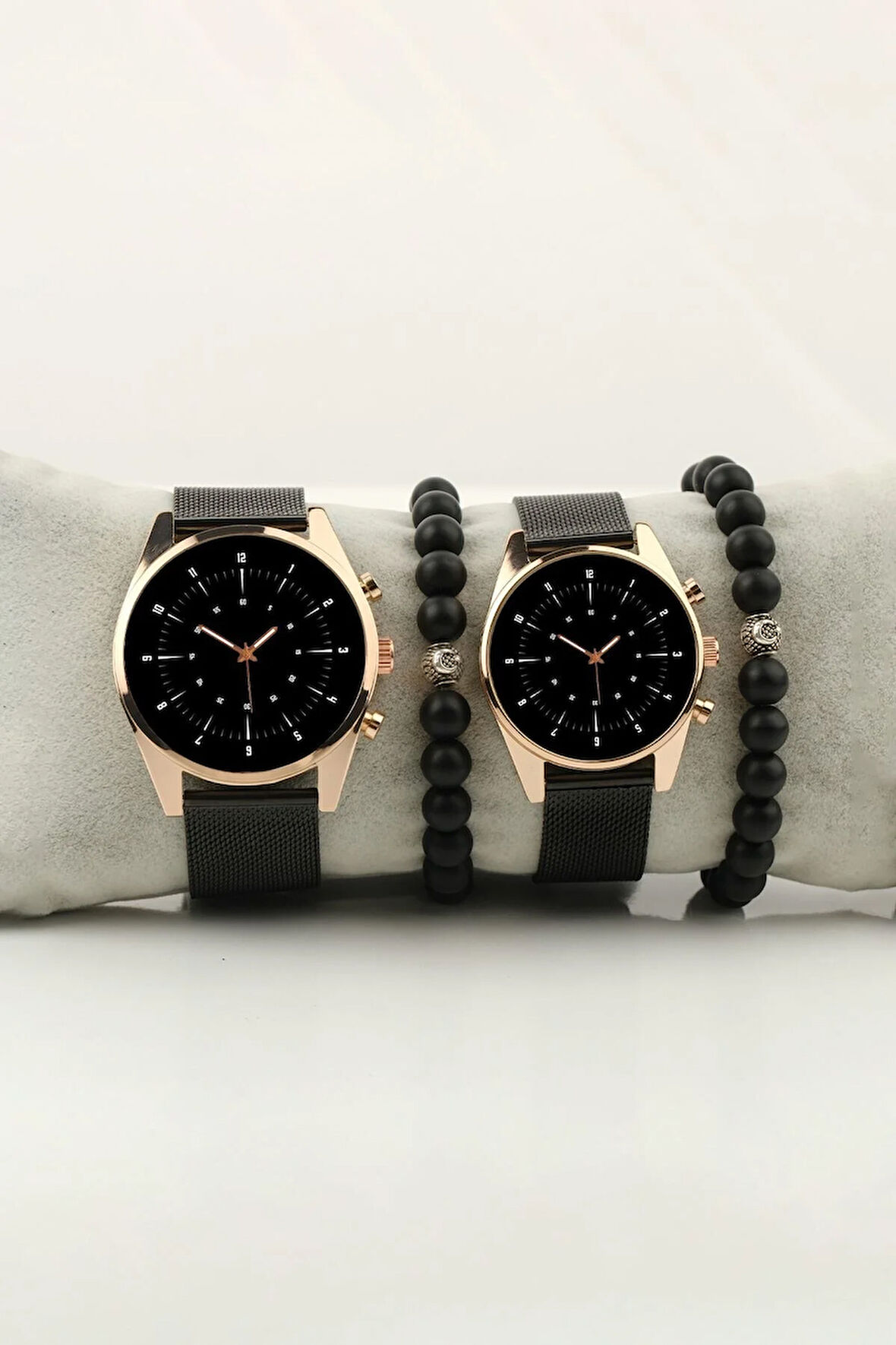 Sade Kadran İkili Rakam Çift Kol Saati Set Bileklik Hediye Özel Sevgili Saatleri