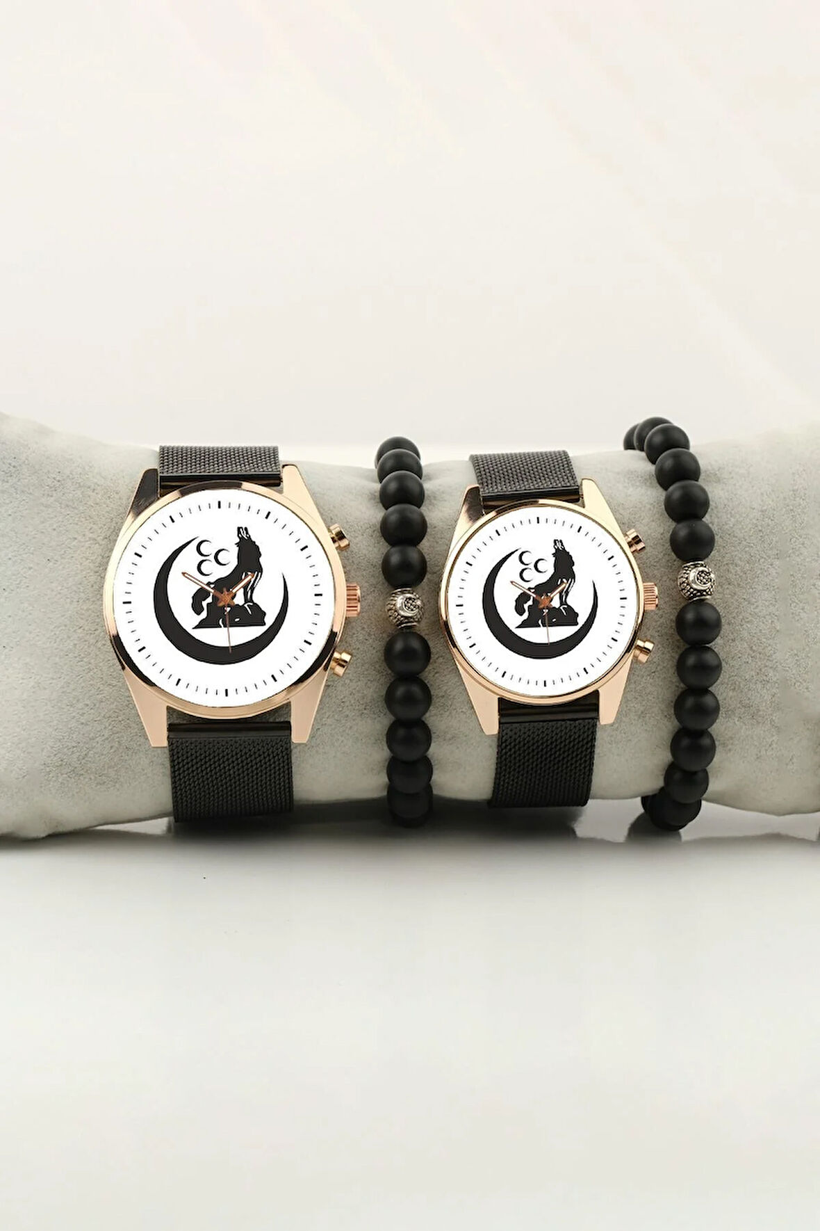 Bozkurt 3 Hilal Simge Gold Çift Kol Saati Set Bileklik Hediye Sevgili Saatleri