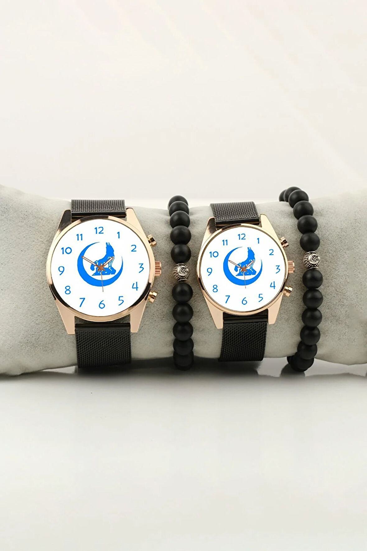 Bozkurt ve Hilal Temalı Çift Kol Saati Set Bileklik Hediye Bay