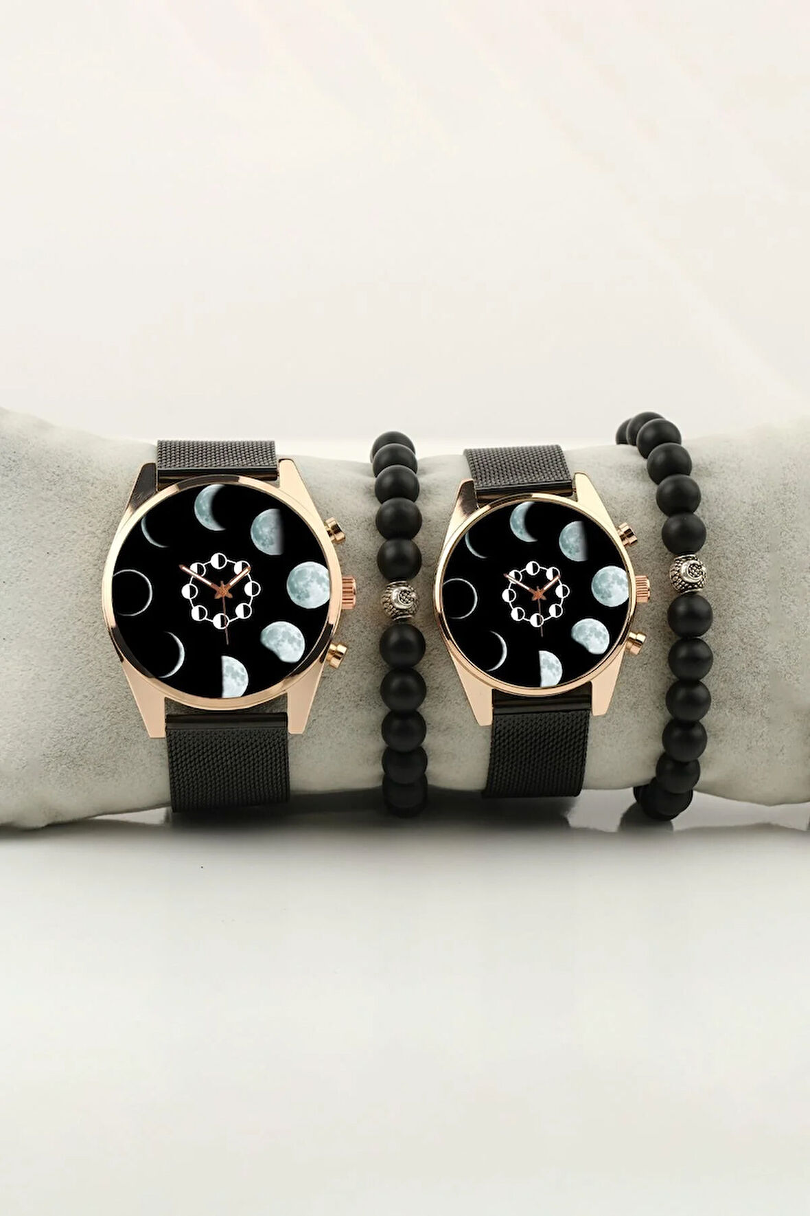 Ay Görüntüleri Gold Kasa Sevgili Çift Kol Saati Set Bileklik Hediye Bay