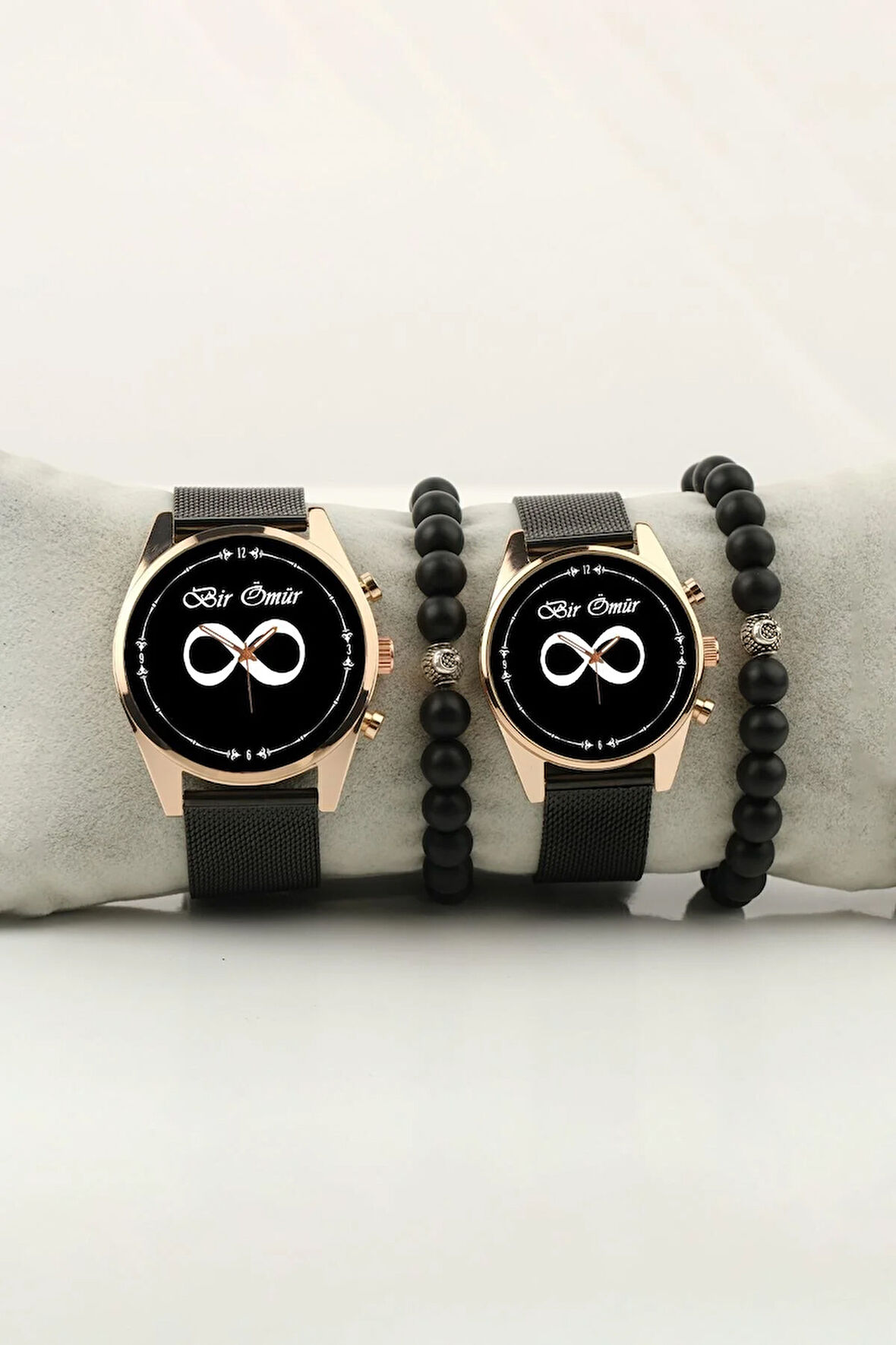 Bir ömür Sonsuzluk Gold Kasa Çift Kol Saati Set Bileklik Hediye Bay