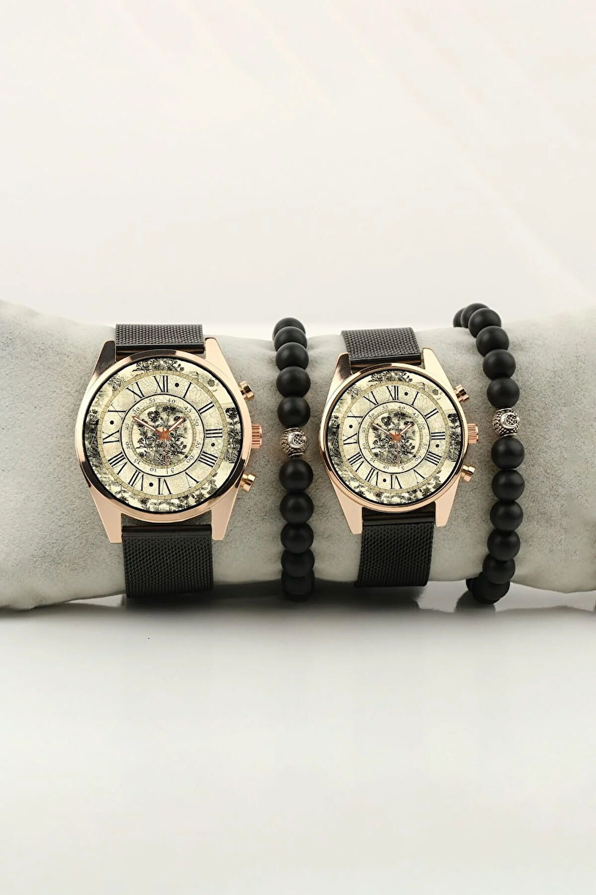 Dünya Tasarım Eskitme Gold Kasa Çift Kol Saati Set Bileklik Hediye