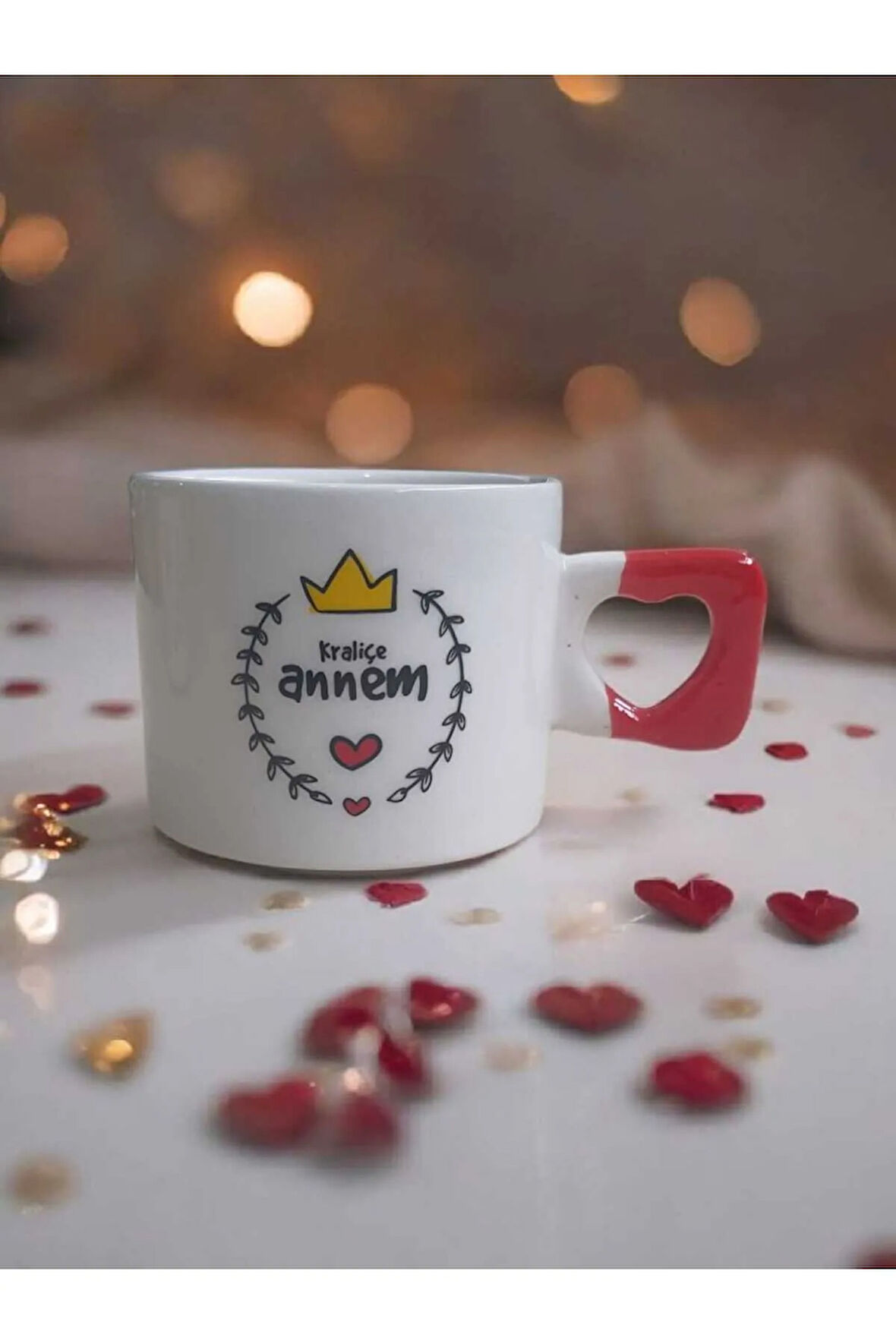 " Kraliçe Annem "Baskılı El yapımı Seramik Kırmızı Kalp Kupa Mug Bardak Çay/Kahve Fincanı