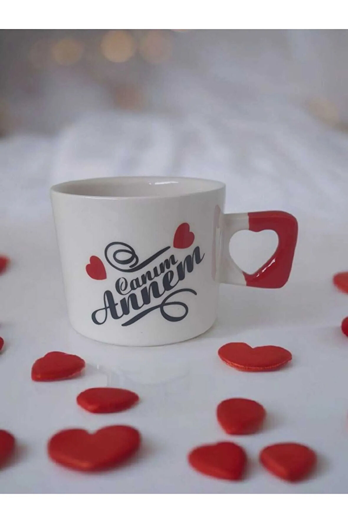 Canım Annem Kalp Kupa Bardak Mug Çay/Kahve Fincanı (Çift Taraf Baskılı)