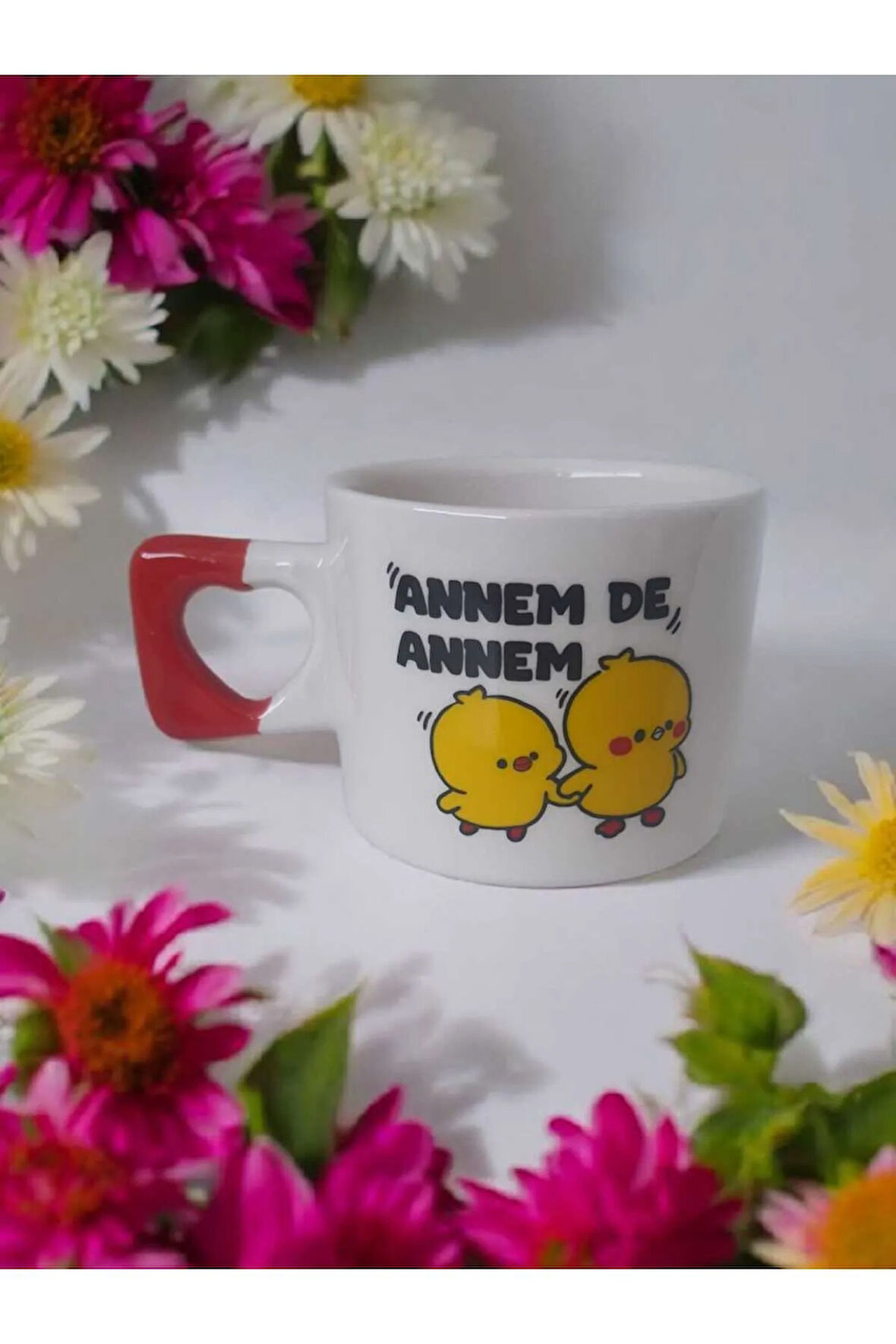Annem de Annem El yapımı Seramik Kırmızı Kalp Kupa Mug Bardak Çay / Kahve Fincanı