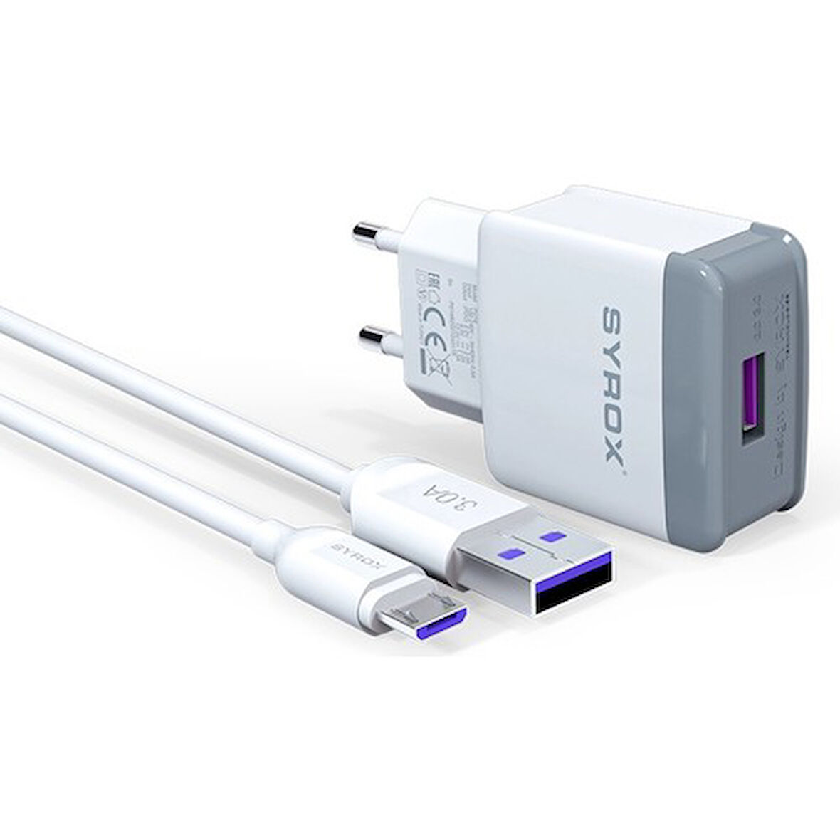 HHM_ Huawei Y Max Uyumlu Mikro Usb Girişli 3.0 Amper Adaptör+Kablo Şarj Aleti -Q30