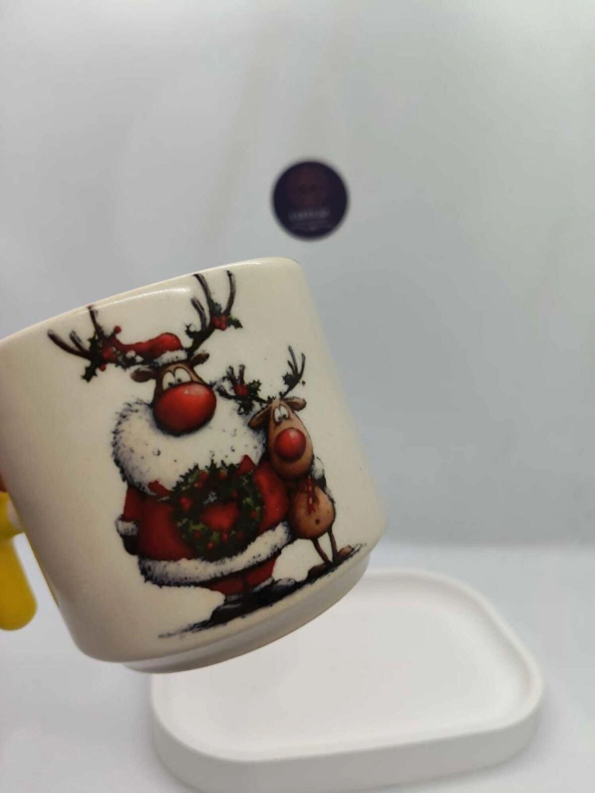 Sarı Saplı, Sevimli Yılbaşı Desenli 150 ML Seramik Kupa (2 ADET)