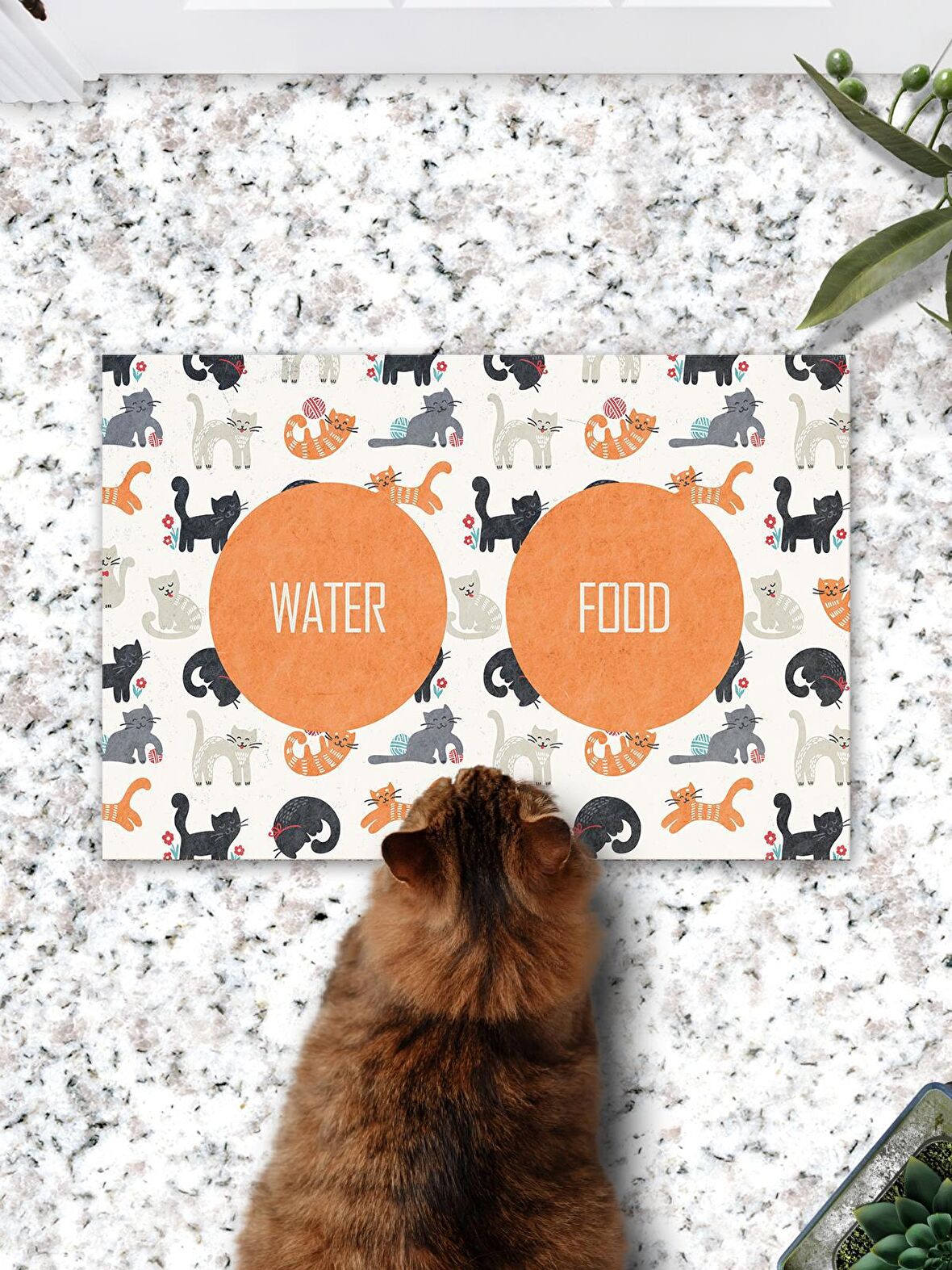 Sevimli Kediler Kedi Köpek Mama Paspası Ve Beslenme Altlığı 45x70cm