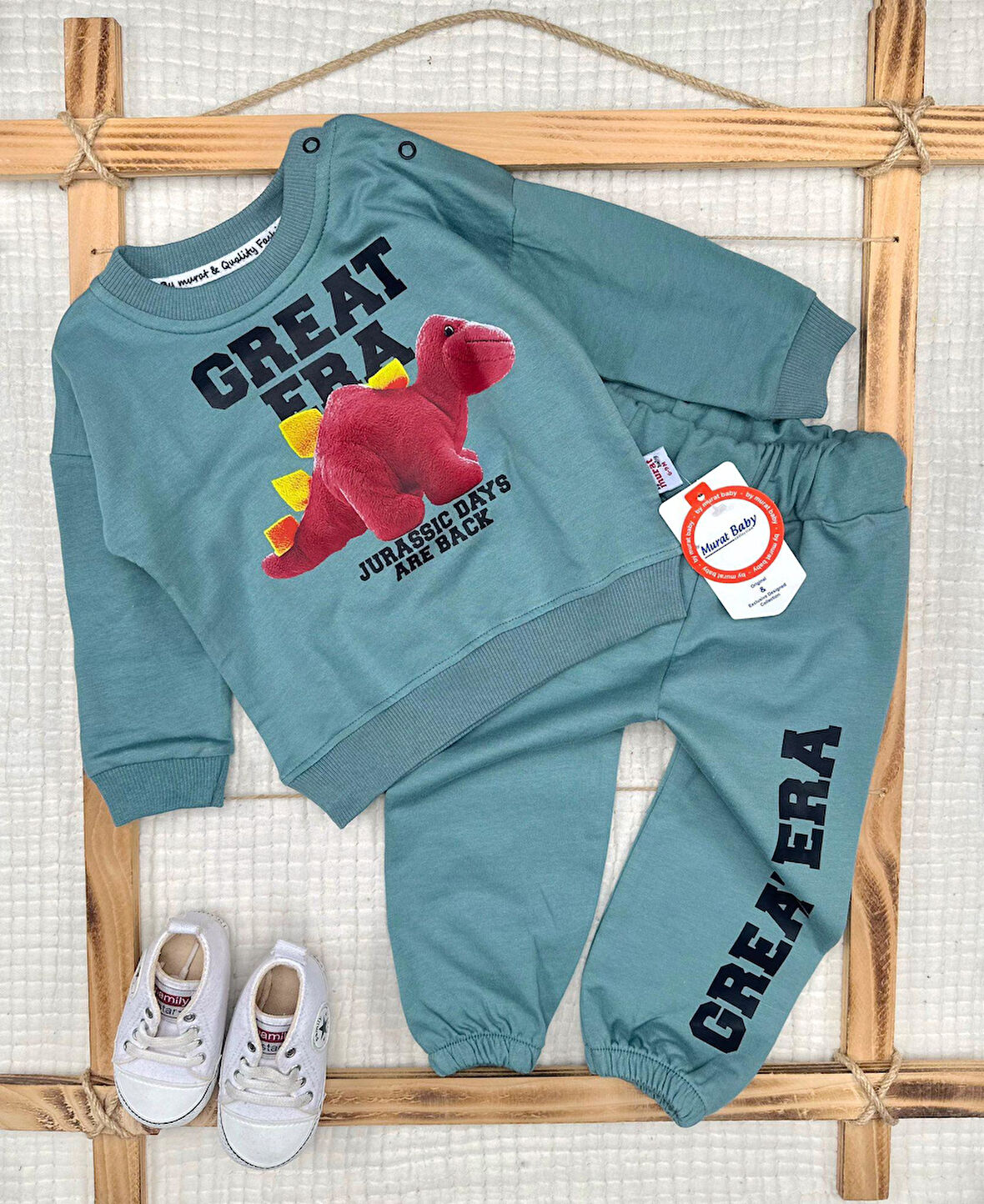 Erkek Bebek Sevimli Dinozor Mevsimlik 2' Li Takım