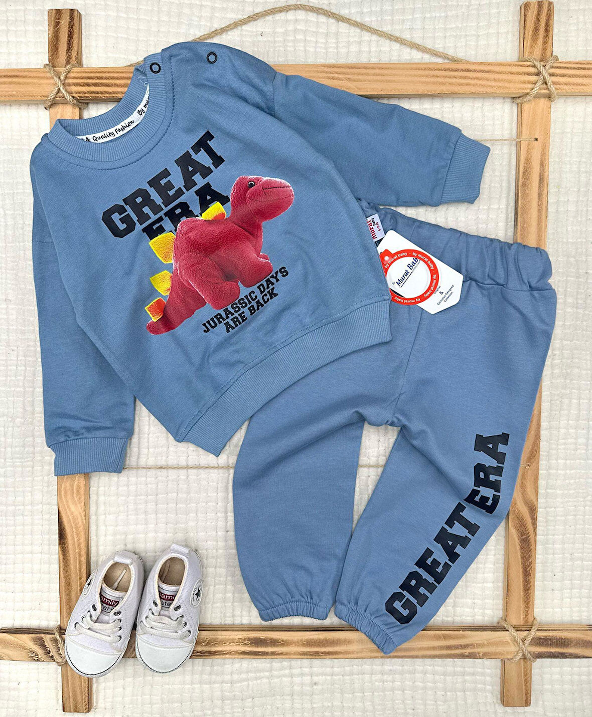 Erkek Bebek Sevimli Dinozor Mevsimlik 2' Li Takım
