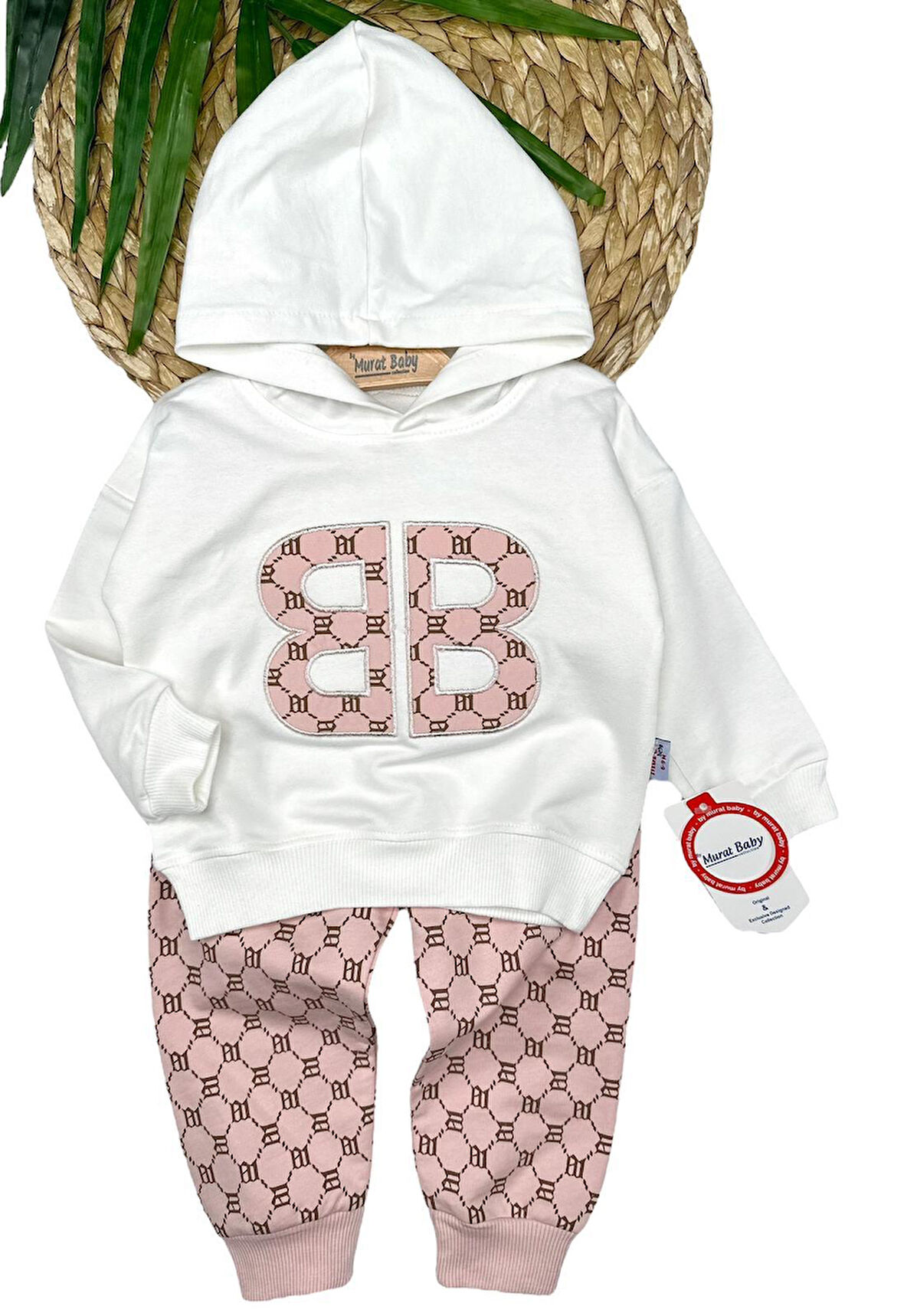 Unisex Çocuk  BB Harf Baskılı Pamuklu Alt Üst Takım 
