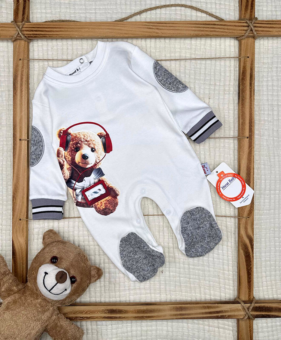 Erkek Bebek Ayıcık Teddy Pamuklu Tulum