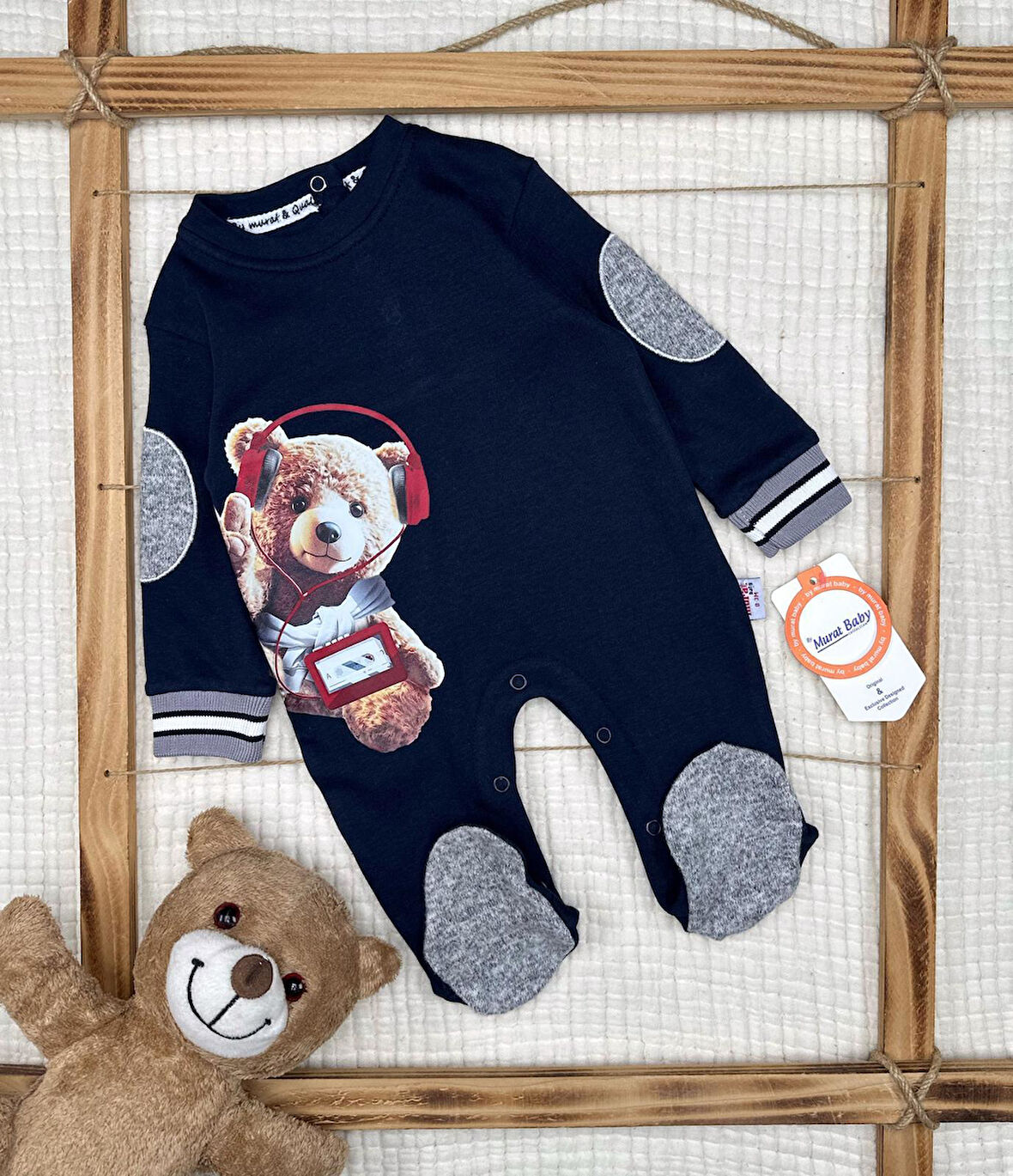 Erkek Bebek Ayıcık Teddy Pamuklu Tulum