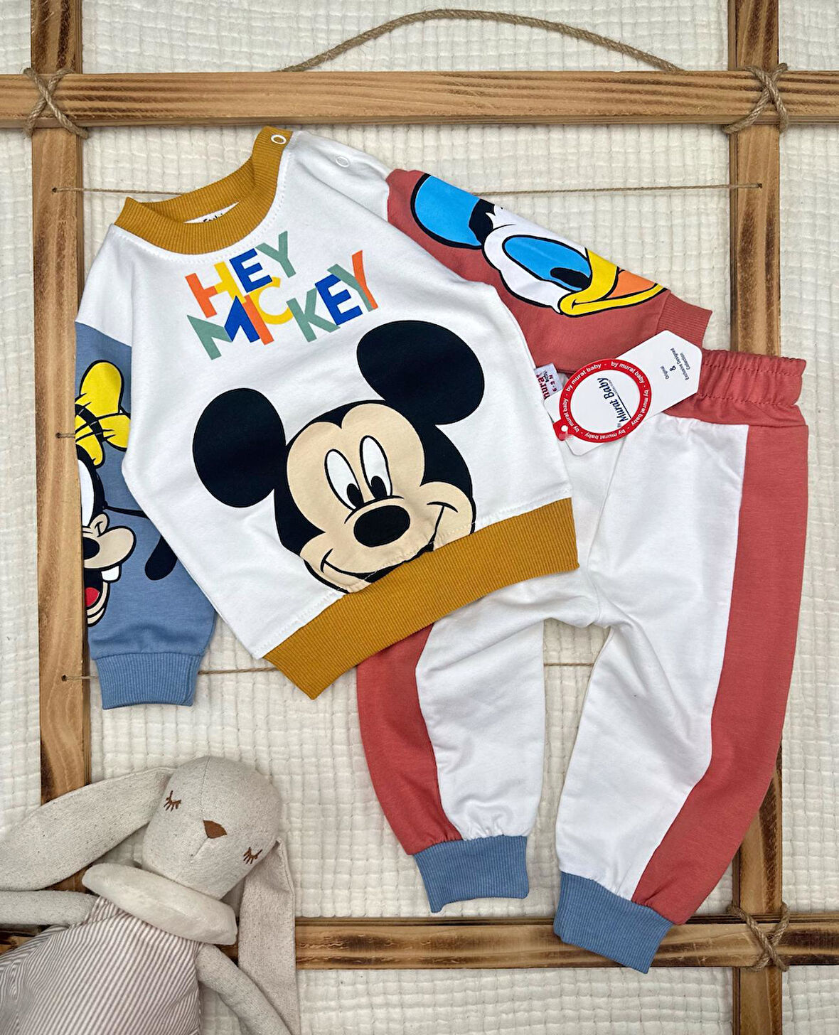 Erkek Bebek Mickey Duck ve Arkadaşı Pamuklu Alt Üst Takım