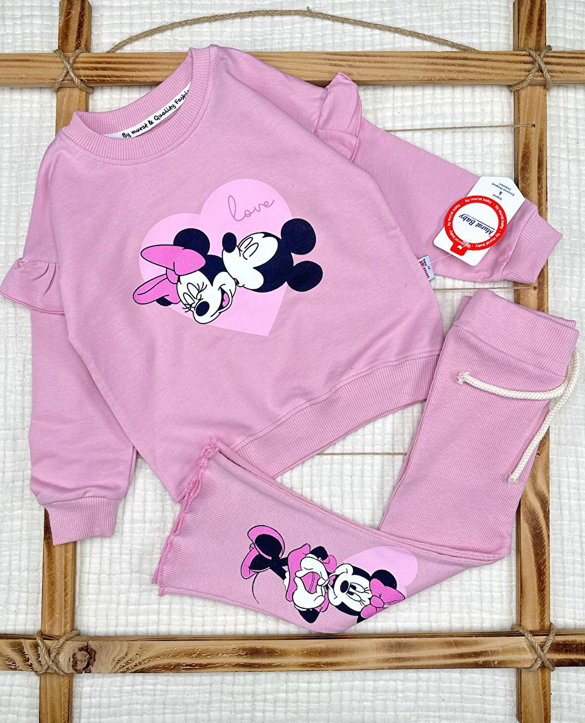 Kız Çocuk Minnie Mickey Mouse Pamuklu Taytlı Alt Üst Takım