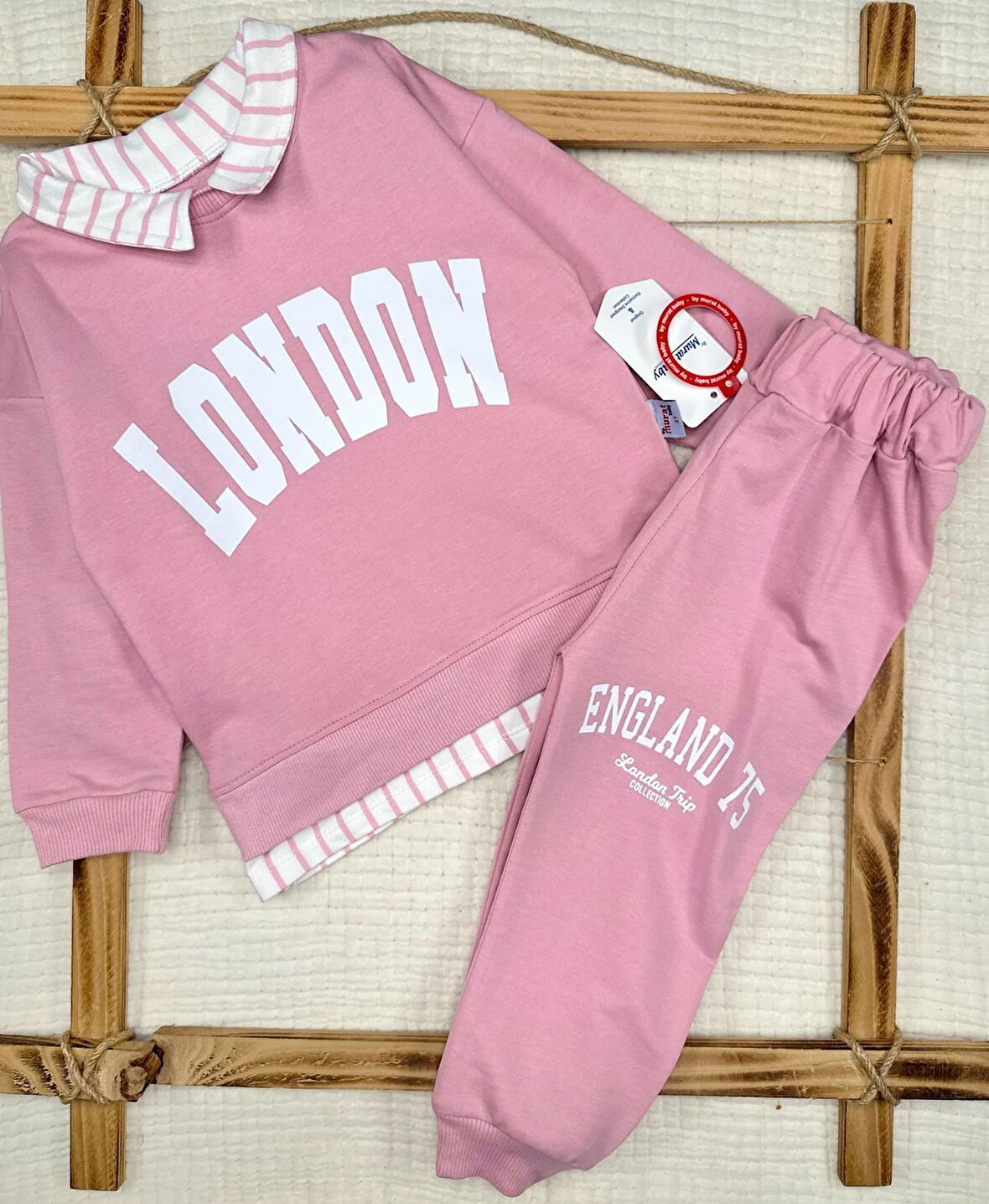 Kız Çocuk London Şerit Yakalı Pamuklu Takım