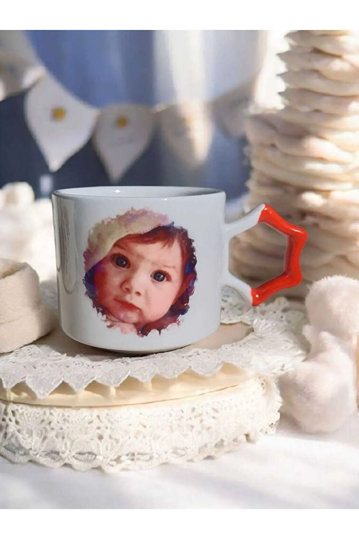 Kişiye Özel BabyMug Özel Tasarım Bebek Fotoğrafı Baskılı El Yapımı Yıldız Mug Kupa Çay Kahve Fincanı
