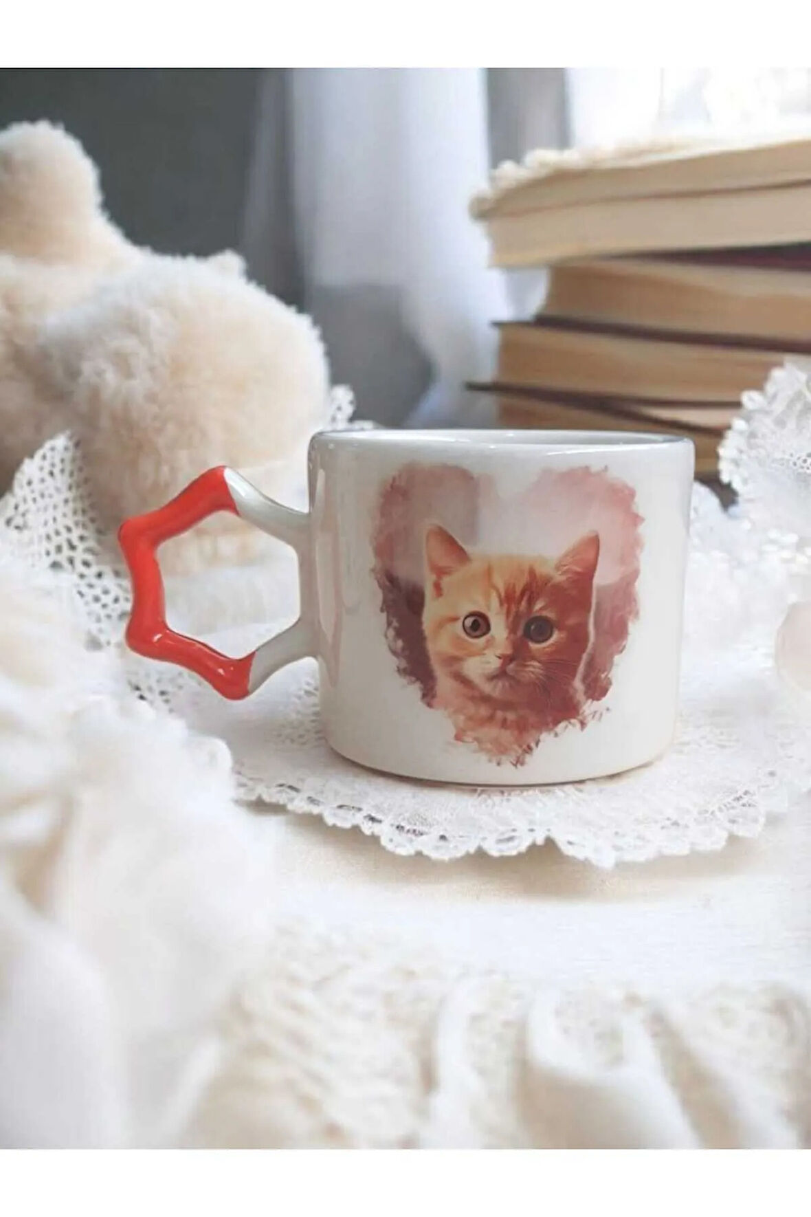 Kişiye Özel Pet Mug Özel Tasarım Kedi Fotoğrafı Baskılı El Yapımı Yıldız Mug Kupa Çay Kahve Fincanı