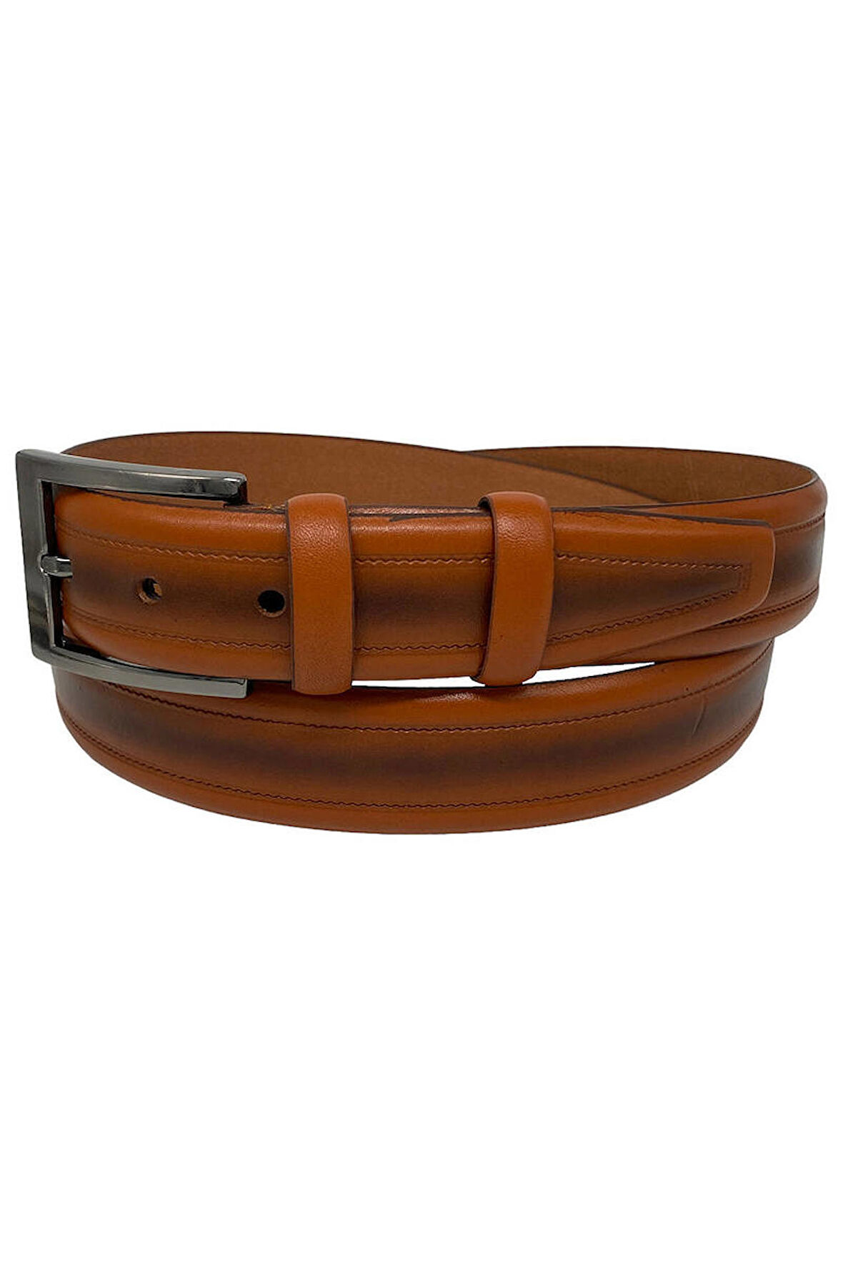 3.5 cm. Klasik Hakiki Deri Ortası Dikişli Model Erkek Kemer Taba