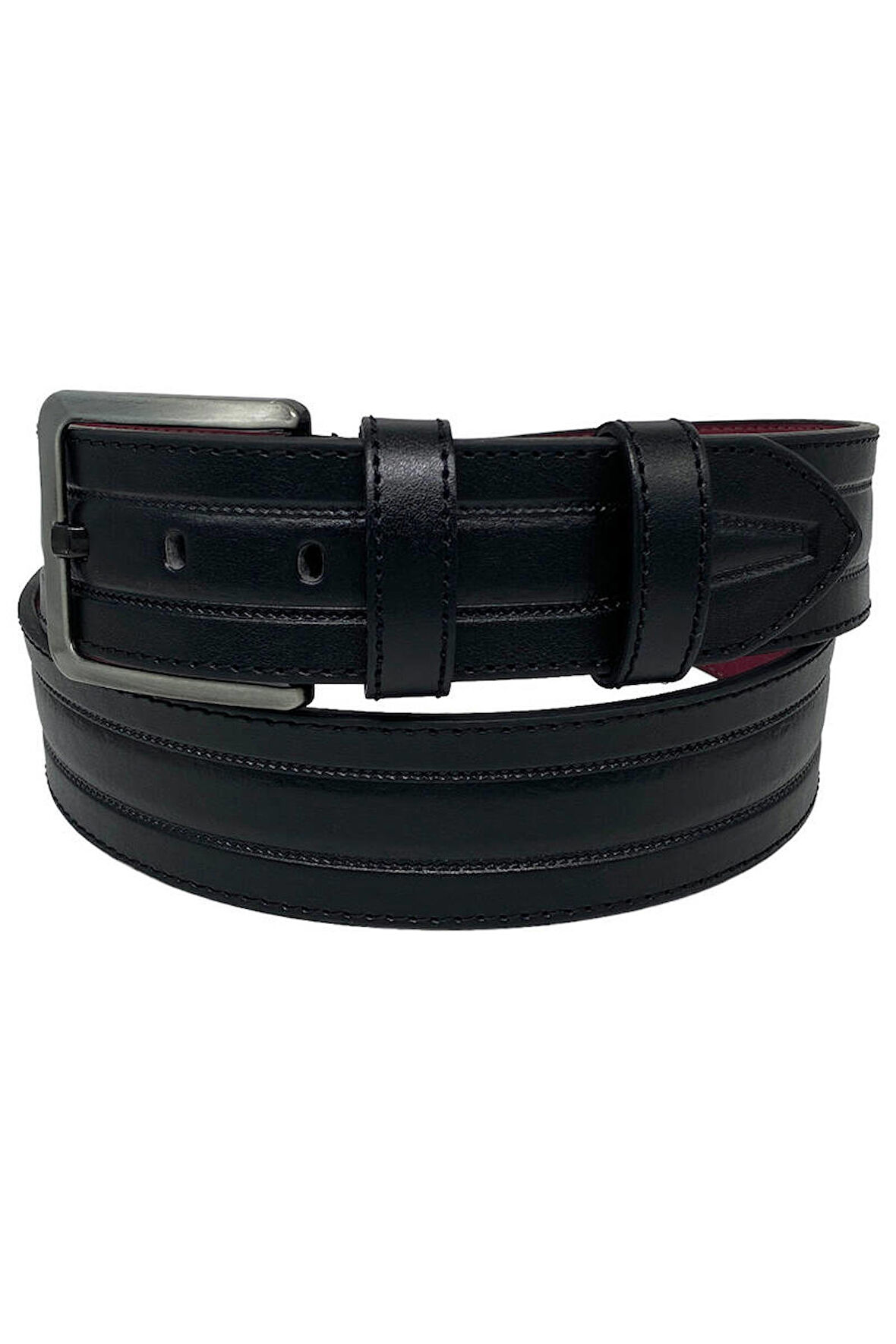 4.5 cm. Spor Suni Deri Dikişli Model Erkek Kemer Siyah