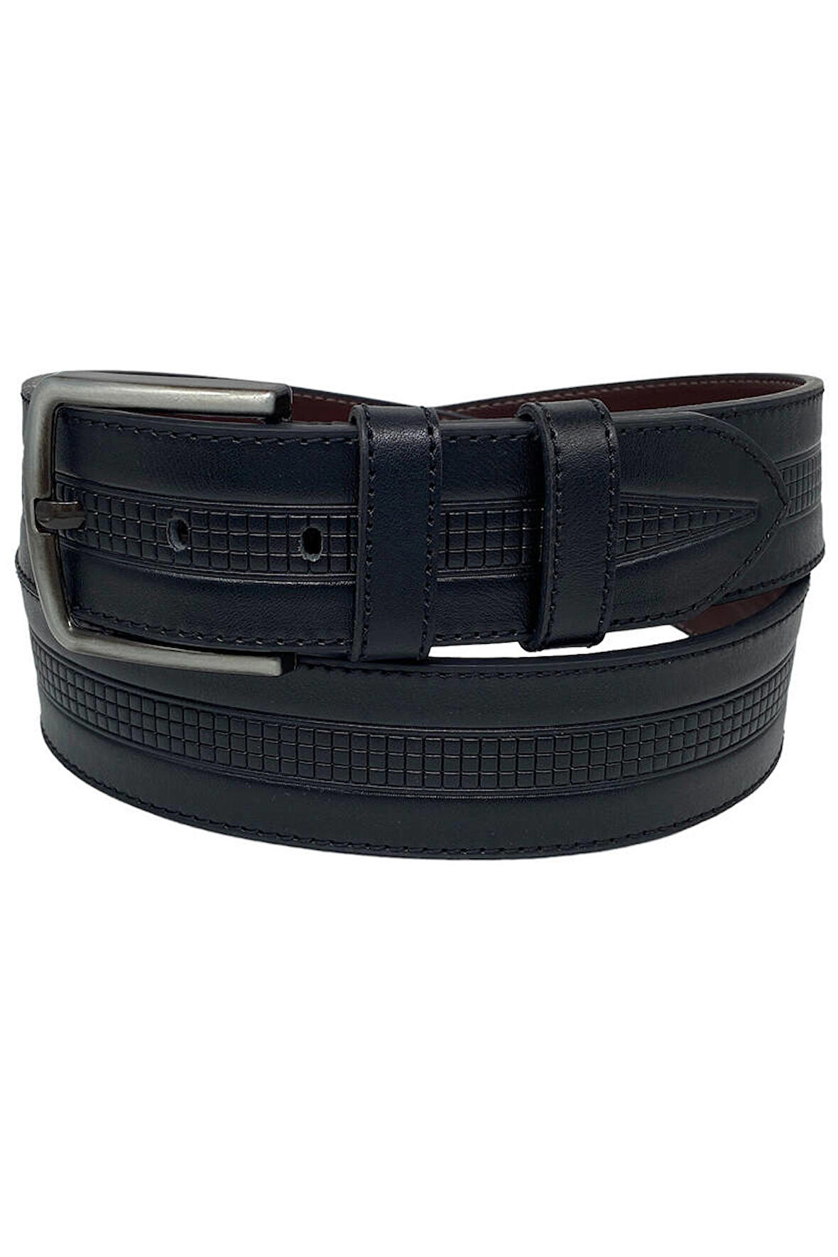 4.5 cm. Spor Suni Deri Desenli  ve Dikişli Model Erkek Kemer Siyah