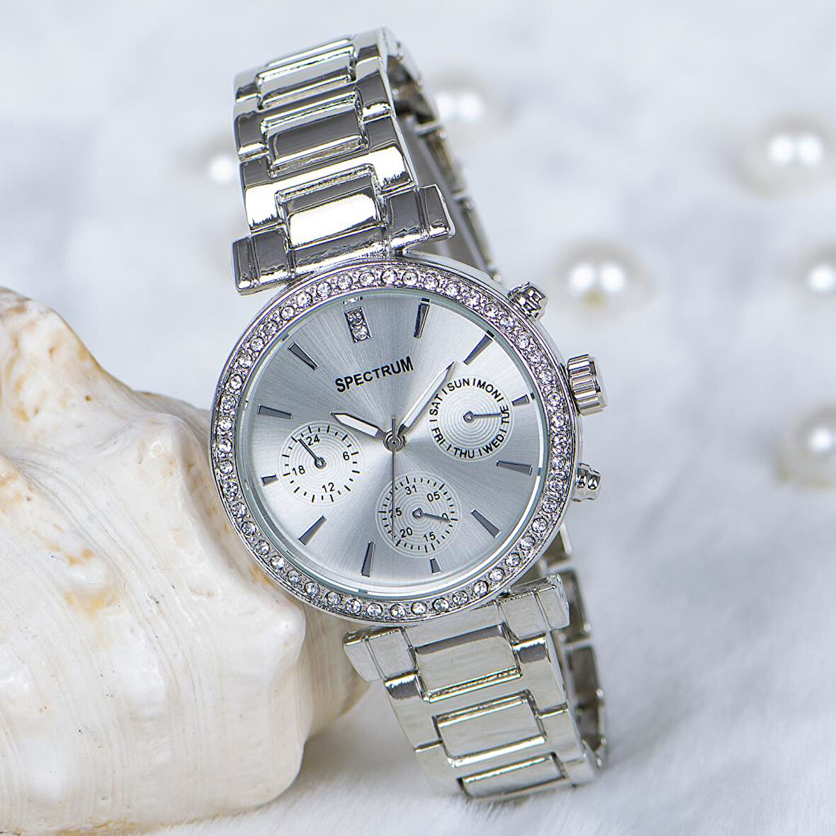 Spectrum Marka Kadın Kol Saati Taşlı Kasa Silver Çelik Kordon ST-303821