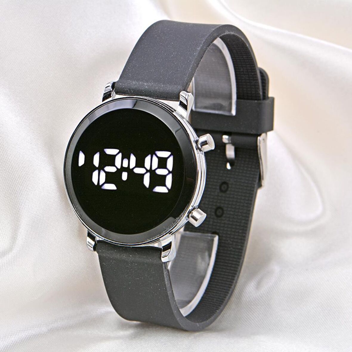 Unisex Gümüş Renk Led Kadın Saat Orta Kasa Yetişkin Çocuk Kol Saati ST-304118