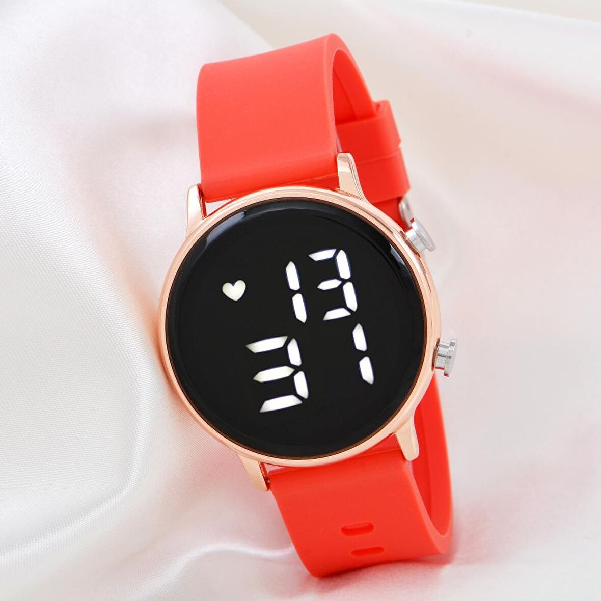Kadın Kırmızı Renk Silikon Kordon Rose Dijital Led Kol Saati ST-304170