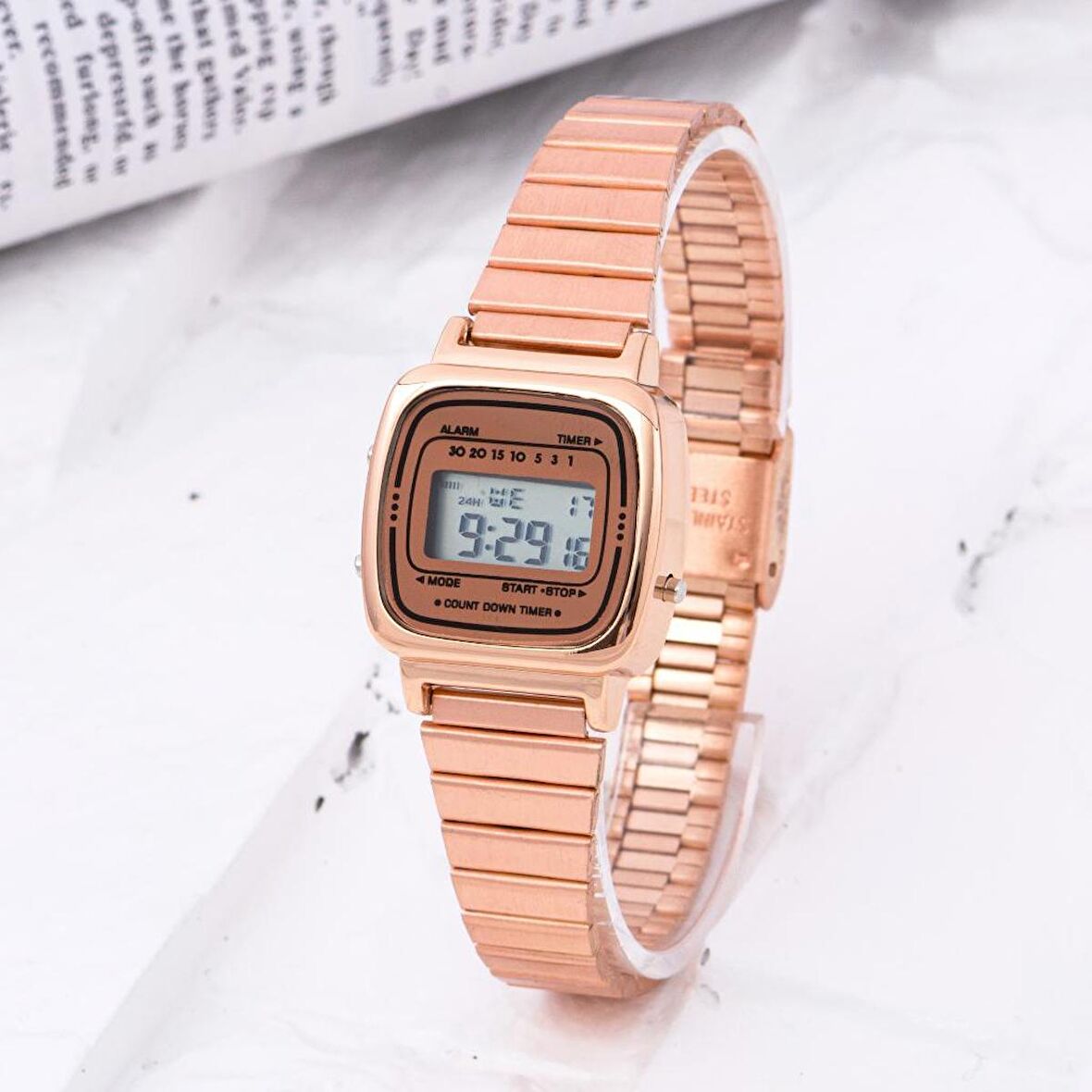 Retro Serisi Küçük Kadran Rose Renkli Çelik Kordon Kadın Kol Saati ST-304234