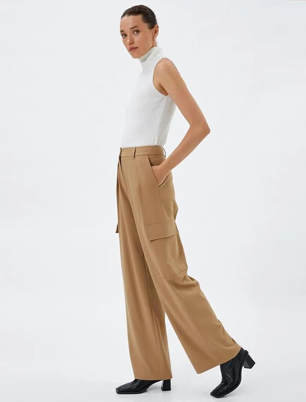 Palazzo Pantolon Kumaş Pile Detaylı Yüksek Bel- 4WAK40063PW