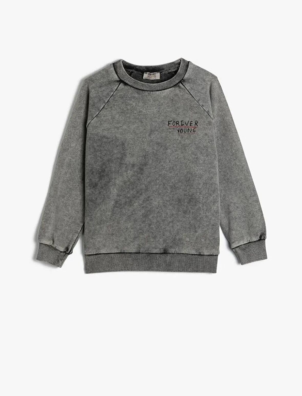 Erkek Çocuk Sweatshirt Uzun Kollu Bisiklet Yaka Slogan Baskılı Pamuklu
