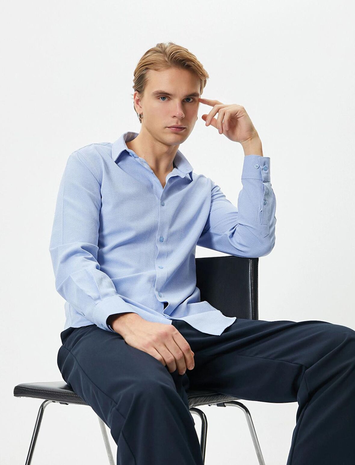 Klasik Gömlek Slim Fit Yarım İtalyan Yaka Düğmeli Uzun Kollu - 4SAM60020HW